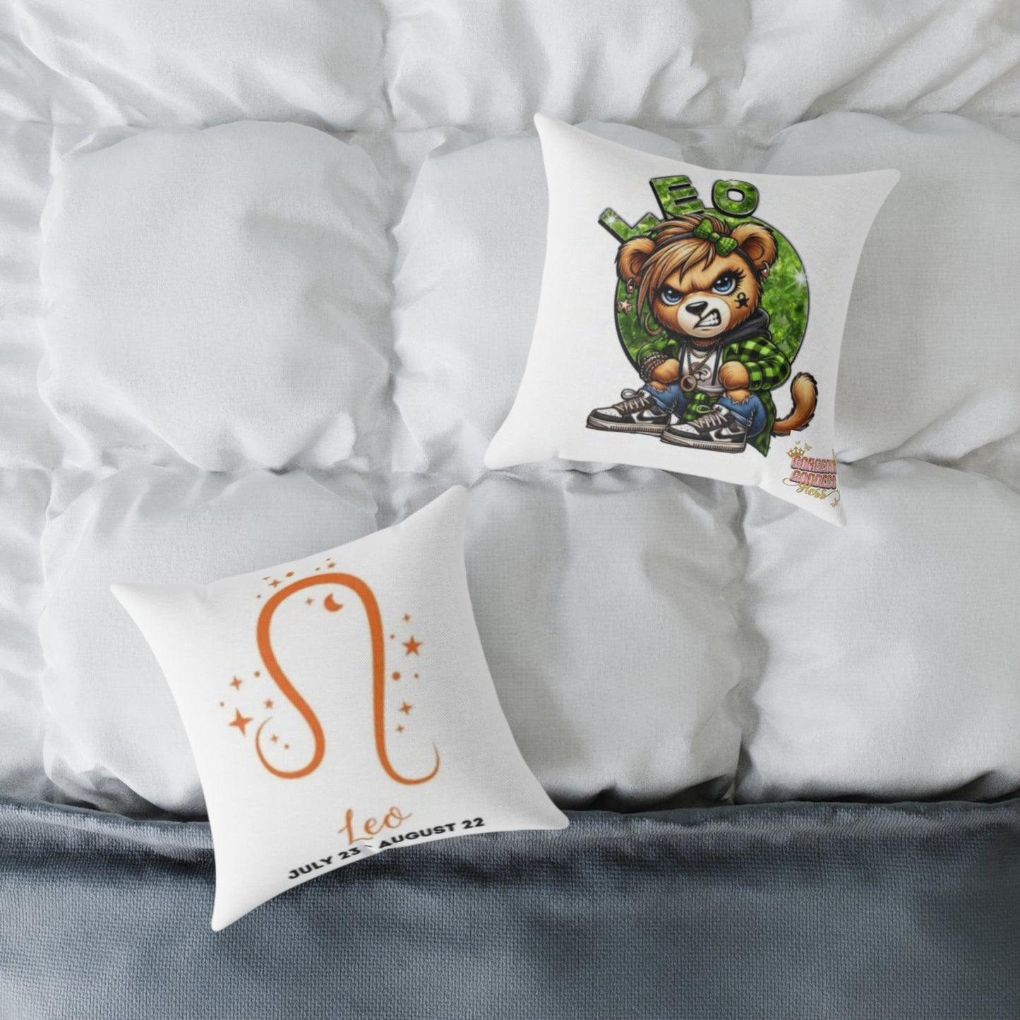 Leo ♌️ Zodiac Poly Canvas Pillow - Cute Aries Bear Design with Horoscope Dates