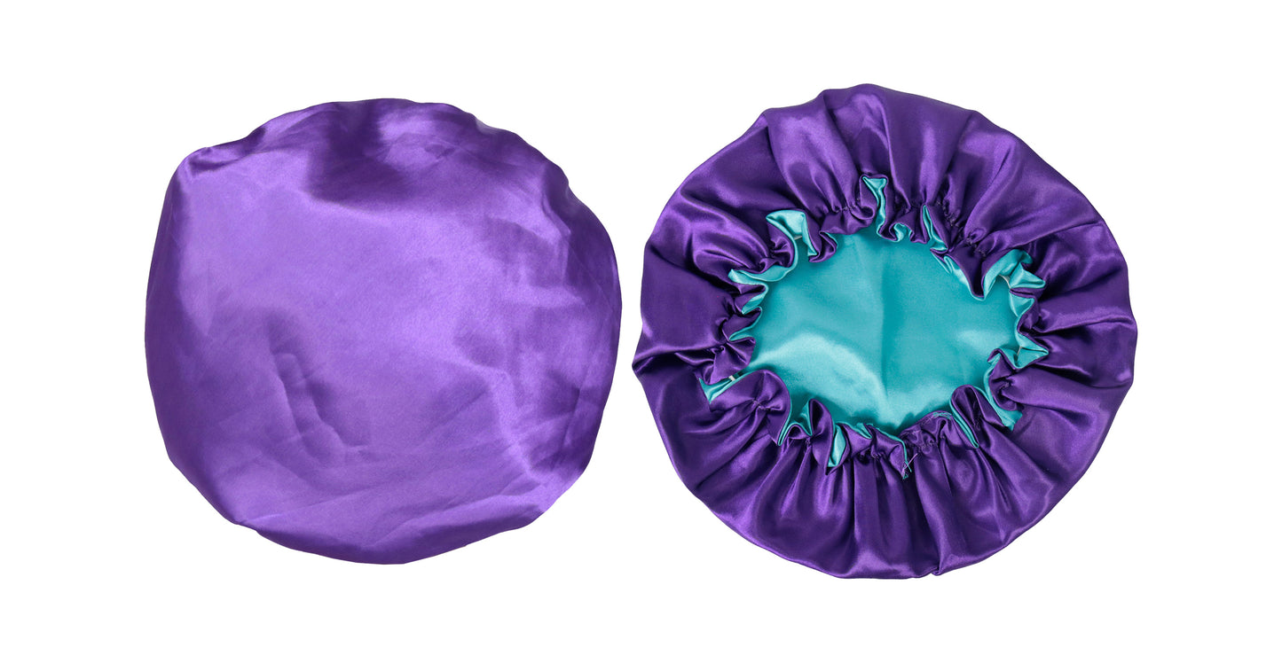 Dark Purple / Turquoise Reversible Silk Bonnet