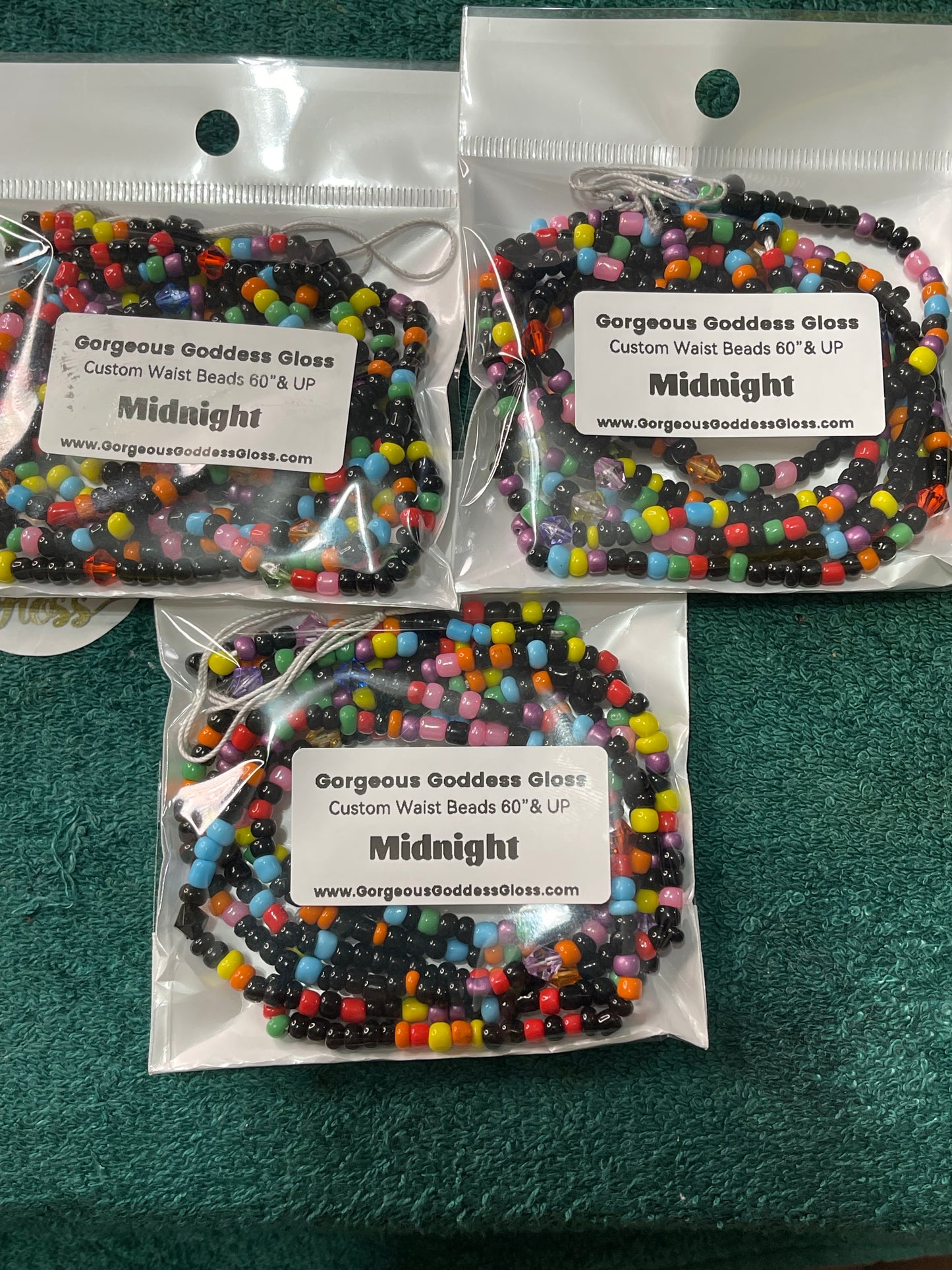 Midnight custom Waist-bead Gem Tie on waist beads(Add 4 one will be FREE )