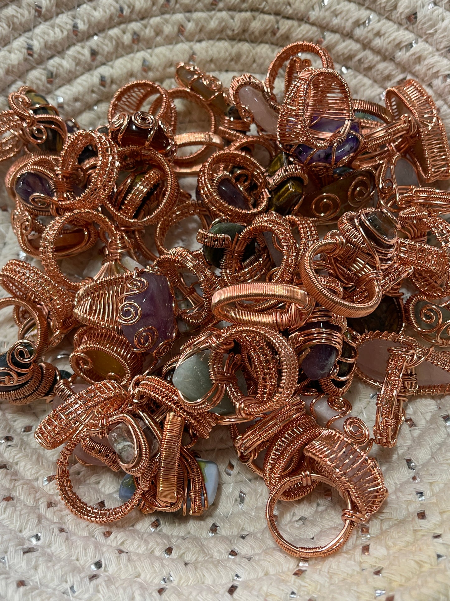 Flat Crystal copper Ring handmade Ramdon pick Random Size