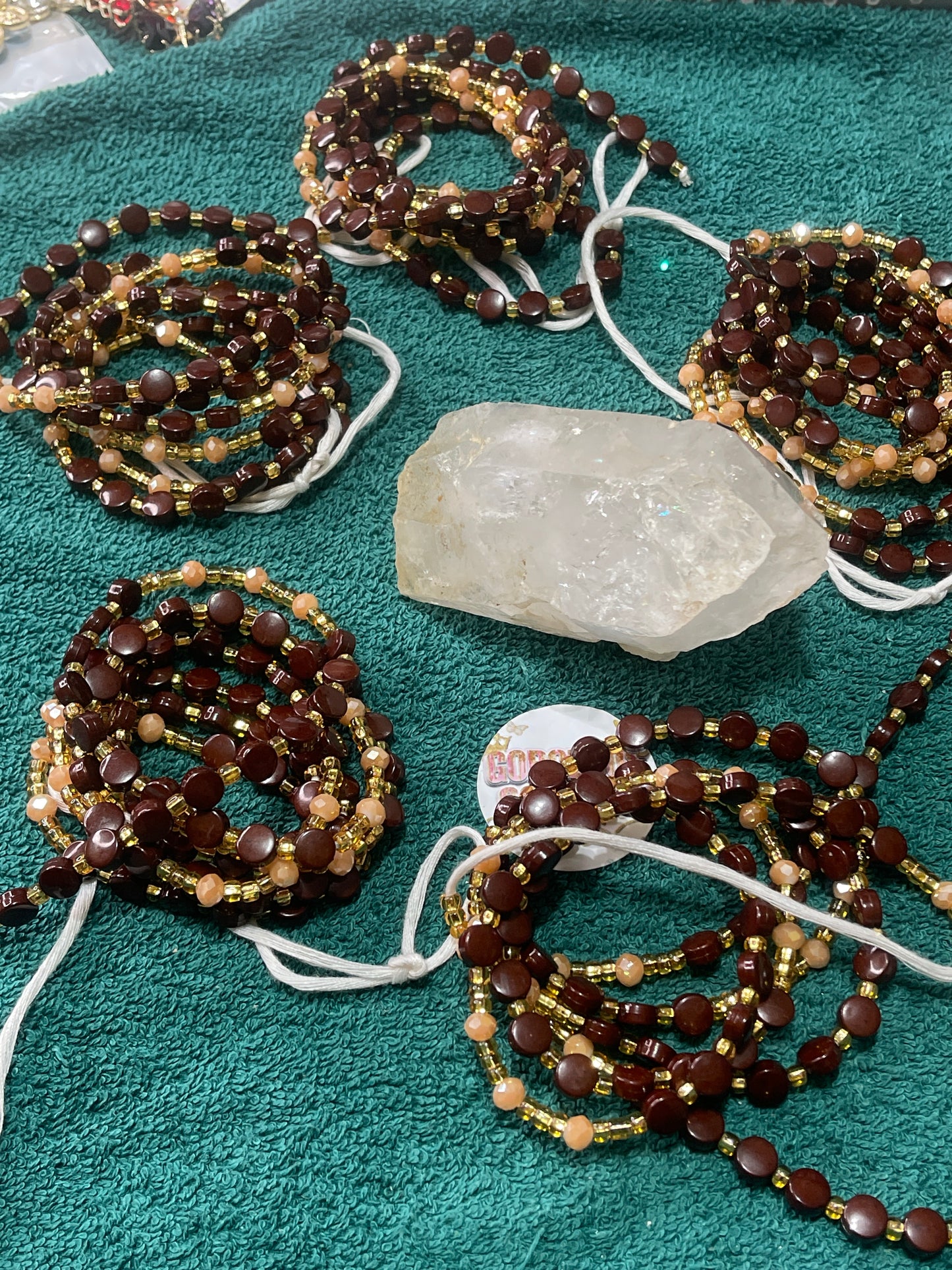 Caramel chocolate Gem Tie On a custom Waist-bead