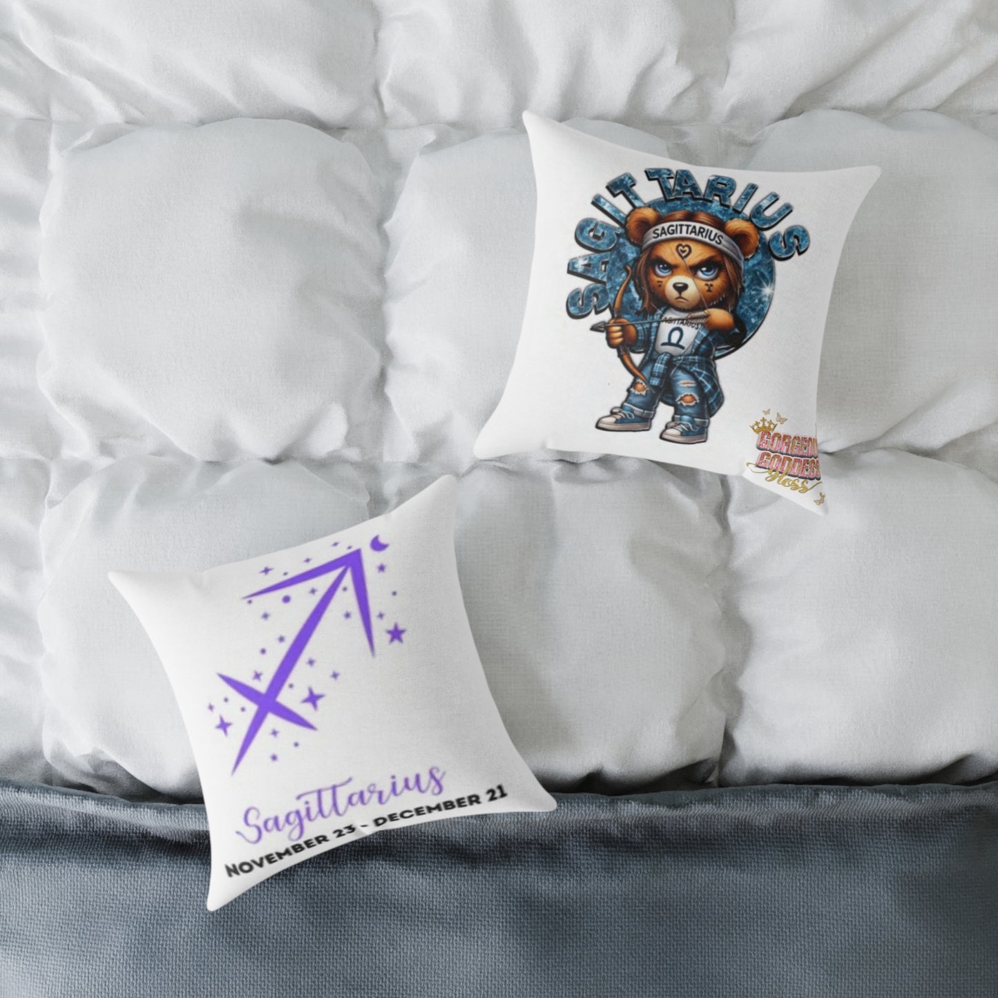 Sagittarius ♐️ Zodiac Poly Canvas Pillow - Cute Aries Bear Design with Horoscope Dates