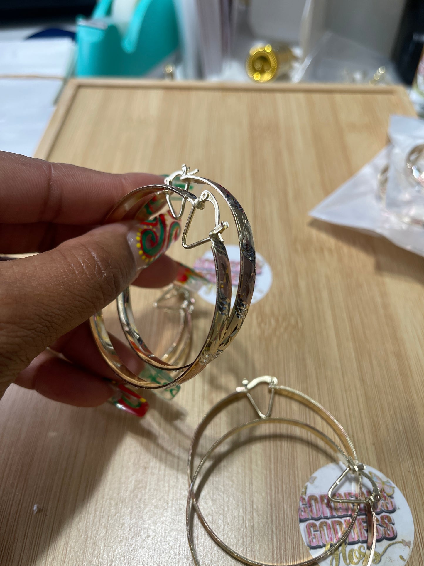 Bangle Hoop TRI COLOR 14k Earring fashion Size 4 earnings