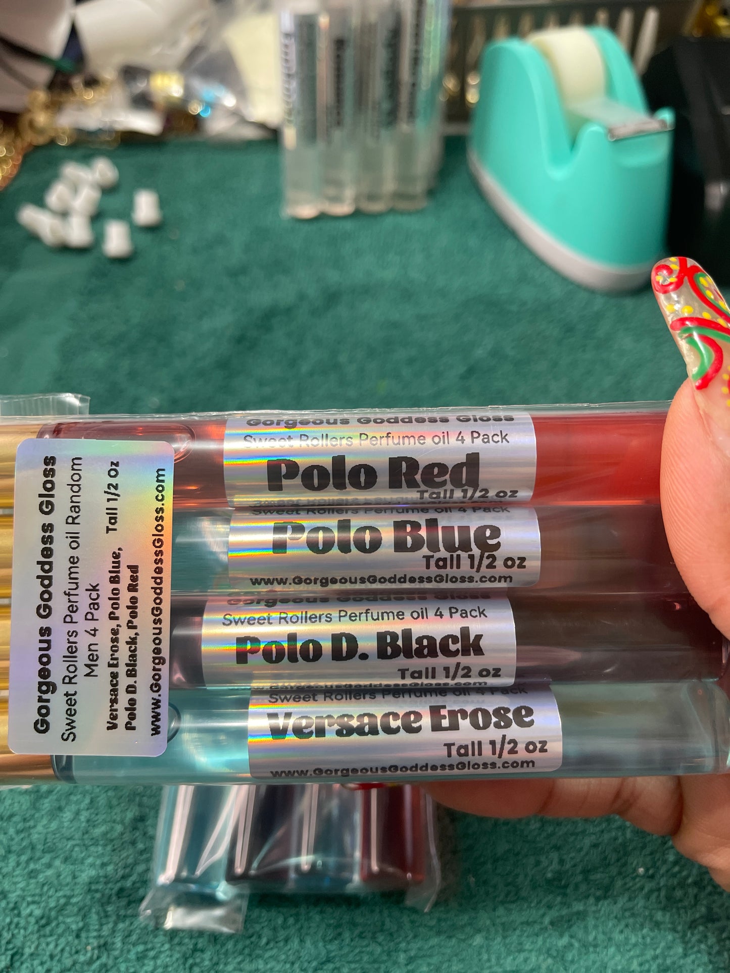 Versace Erose, Polo Blue, Polo D. Black, Polo Red 4 Pack Handmade Sweet Rollers Fragrance oil 1/2 oz