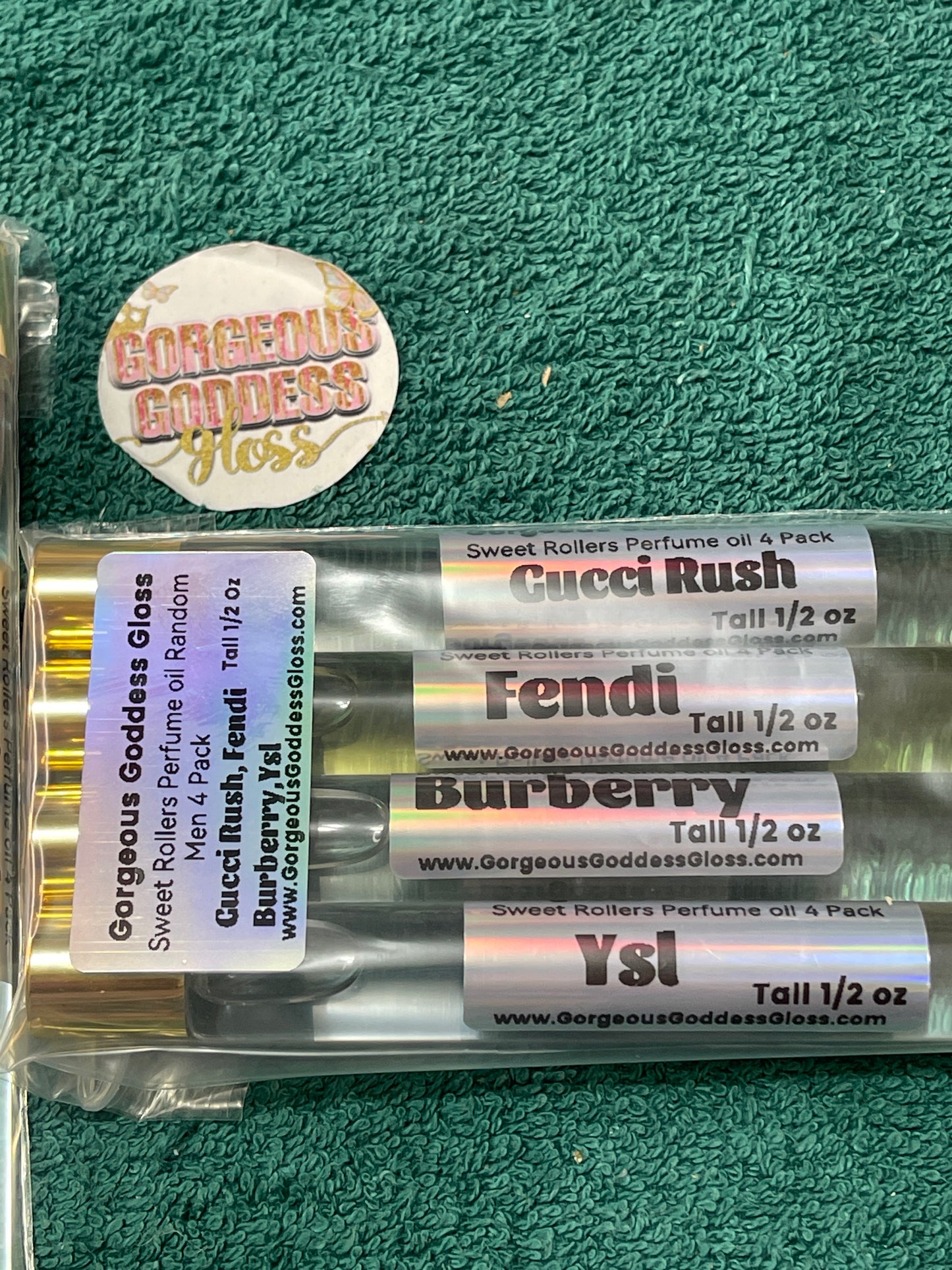 Gucci Rush, Fendi Burberry,Ysl 4 Pack Handmade Sweet Rollers Fragrance oil 1/2 oz