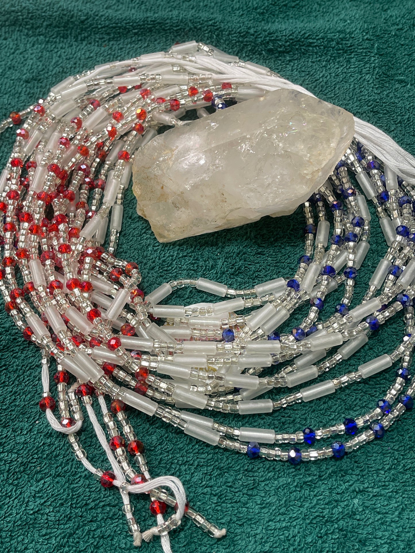 4th Of July Gem Tie On a custom Waist-bead