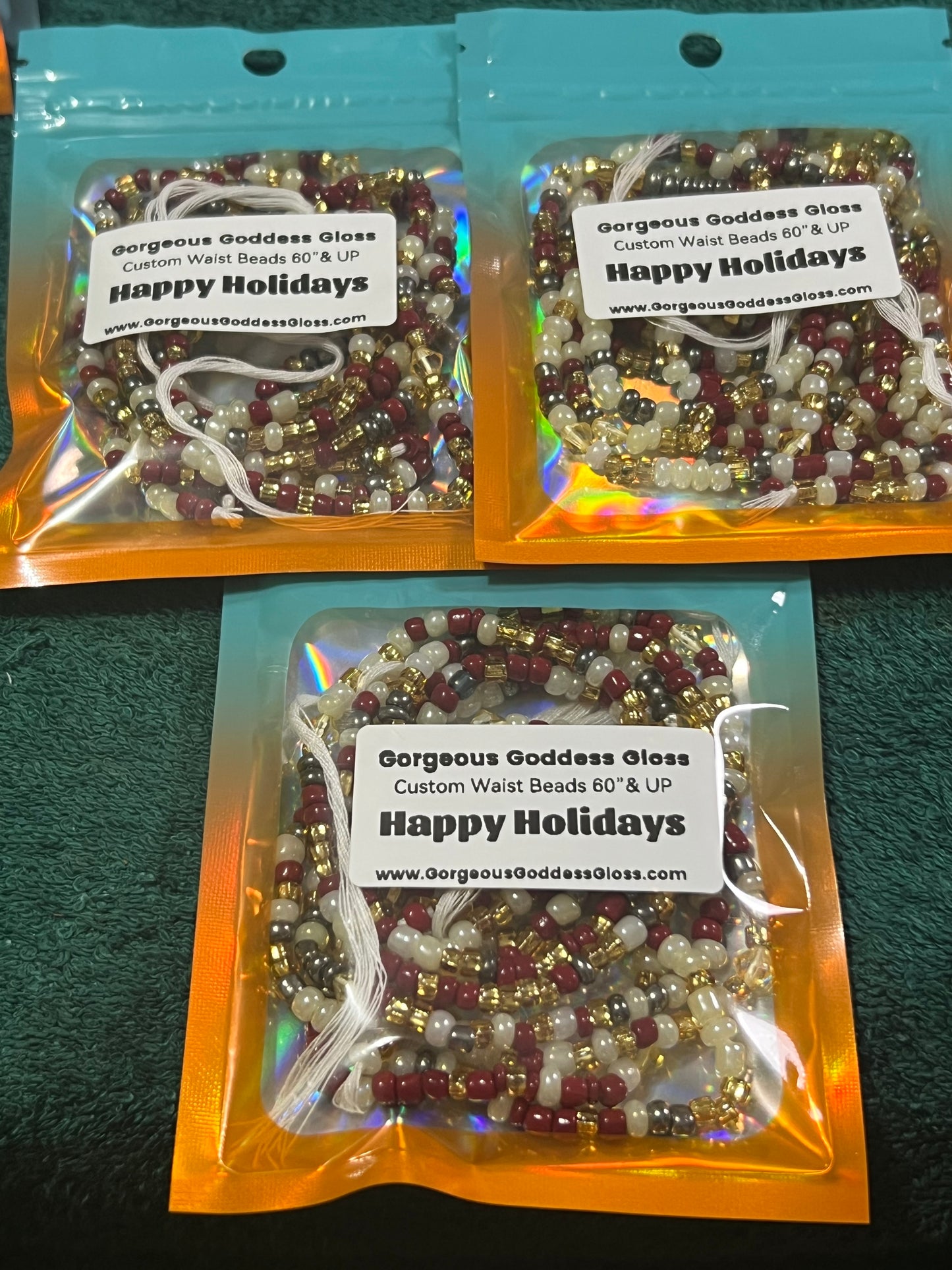 Happy Holidays custom Waist-bead Tie on waist beads(Add 4 one will be FREE )