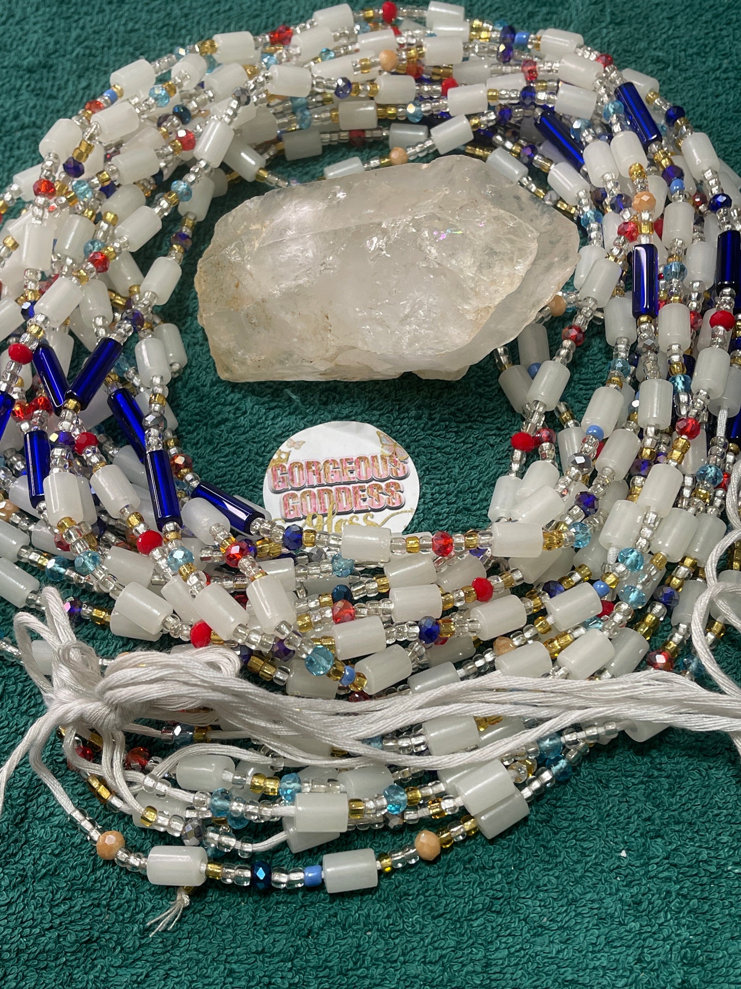 White Cloud tie on Waistbead Tie on Waist-bead