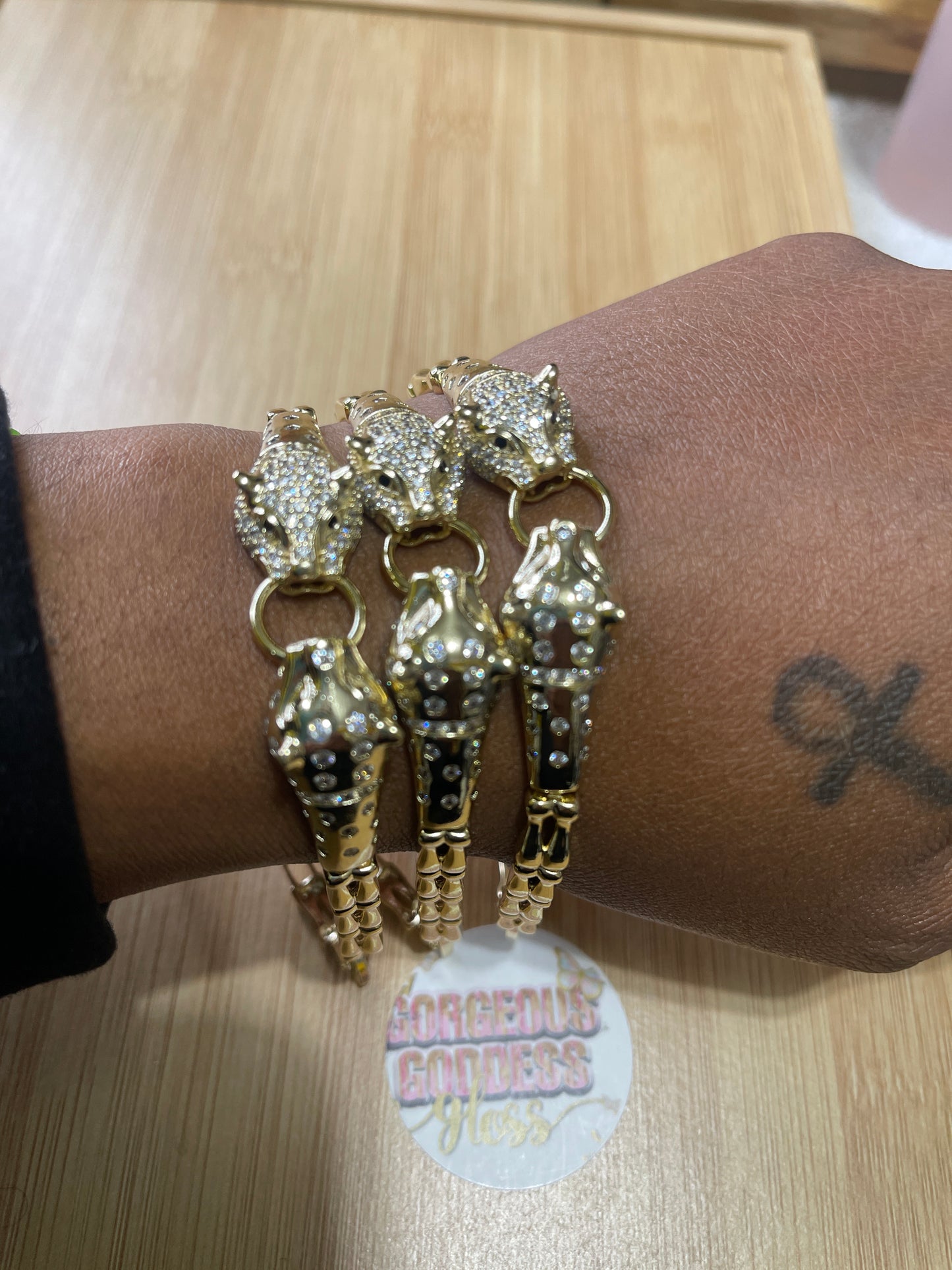 Bone double leopard tennis Bracelet