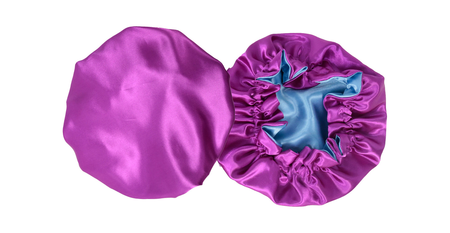 Purple / Light Blue Reversible Silk Bonnet