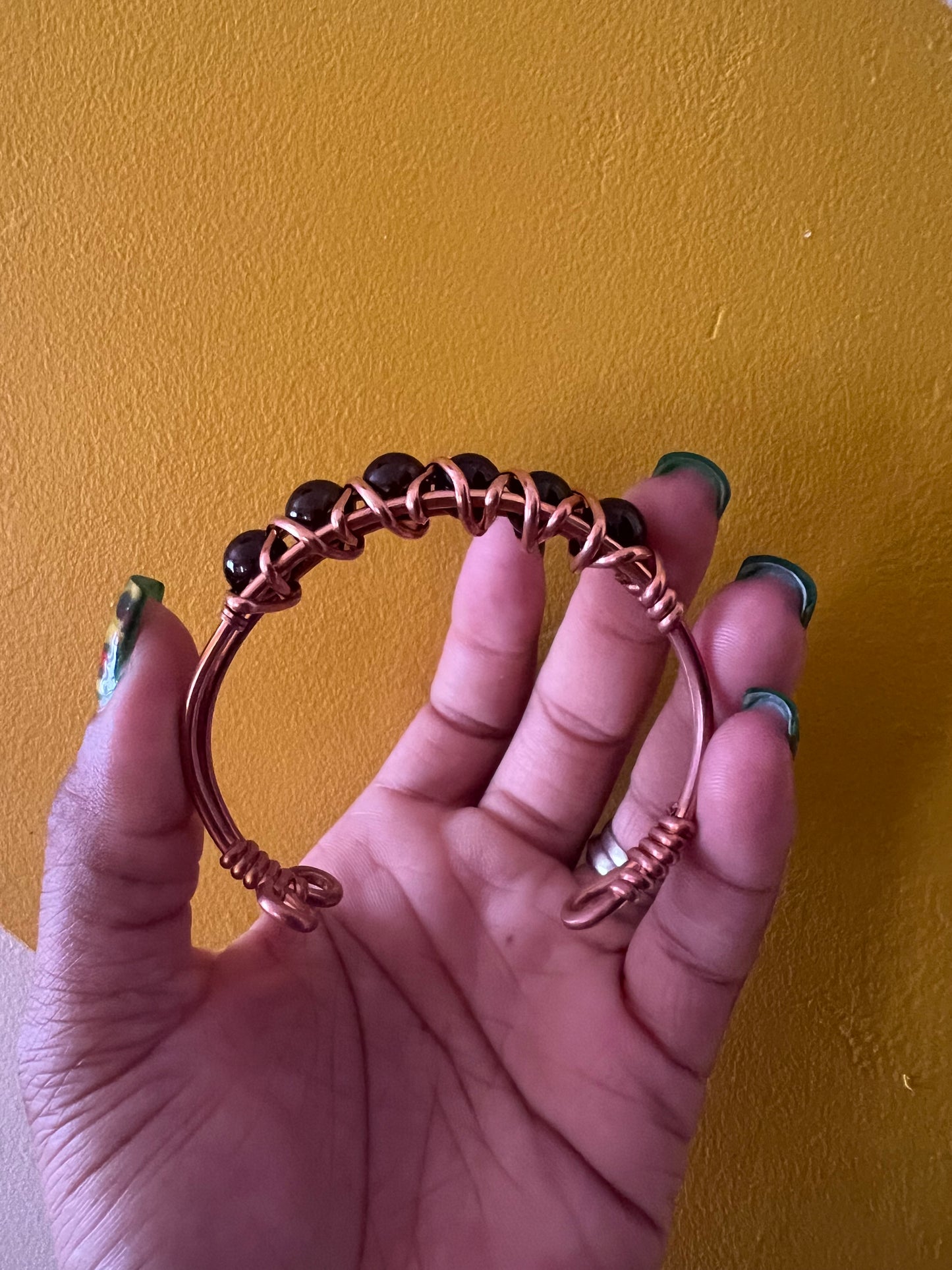 Garnet Gemstone Copper Wire Beaded Bracelets