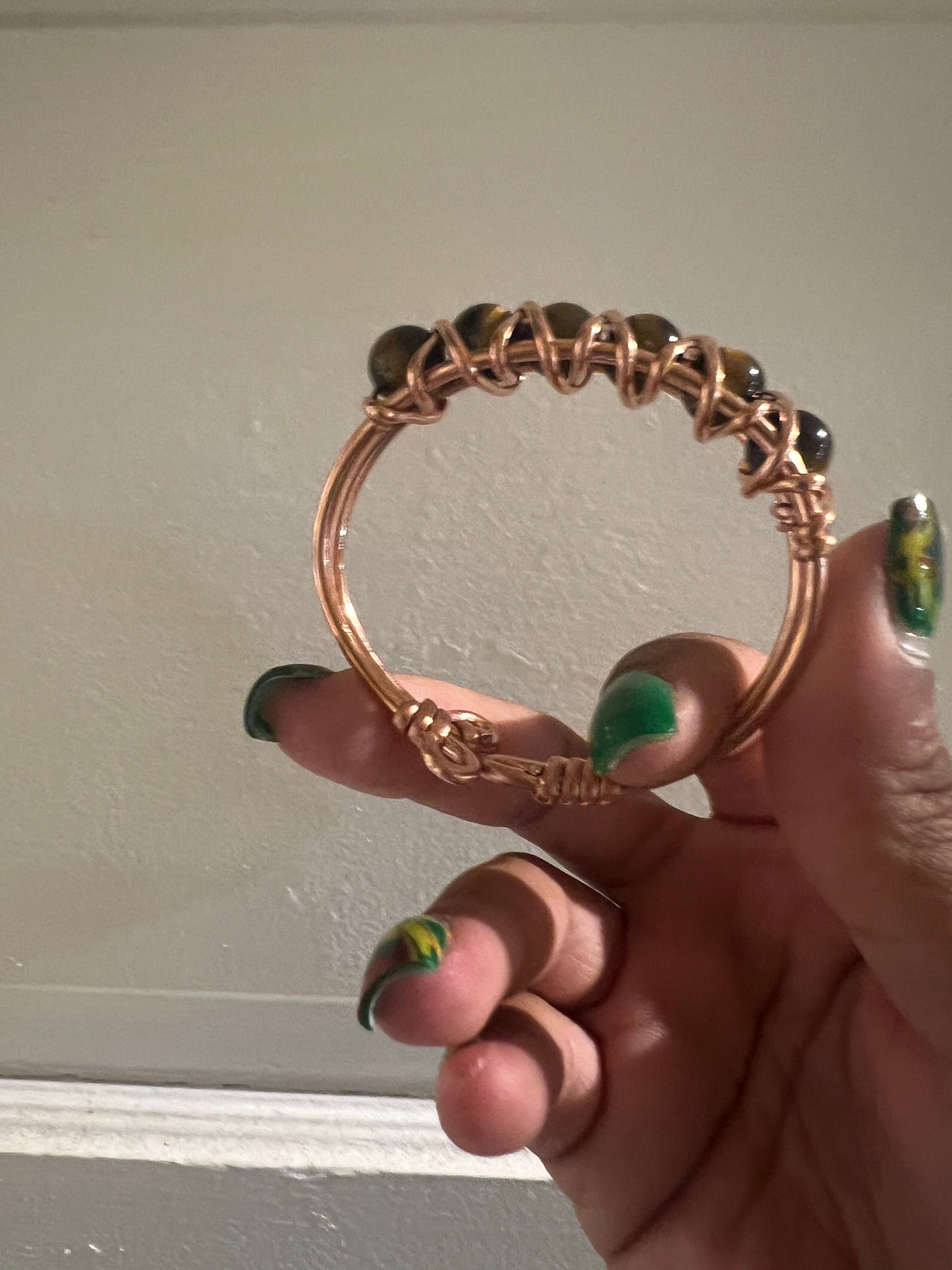 Tigers Eye Gemstone Copper Wire Beaded Bracelets