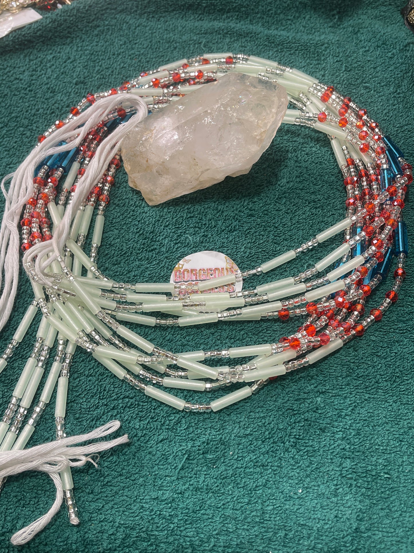 Light It Up Glow in the Dark Gem Tie On a custom Waist-bead Gem Tie on waist beads