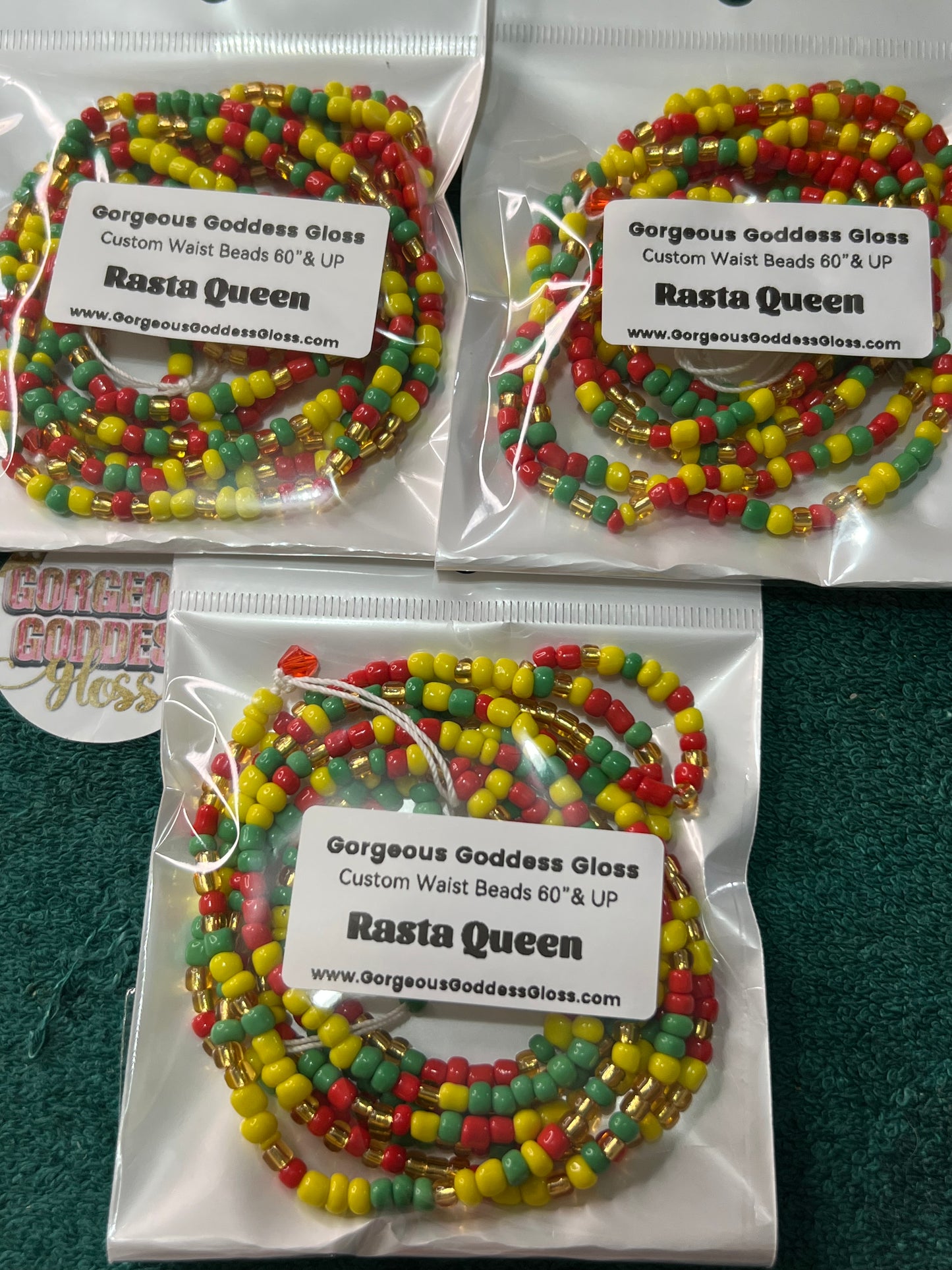 Rasta Queen custom Waist-bead Gem Tie on waist beads (Add 4 one will be FREE