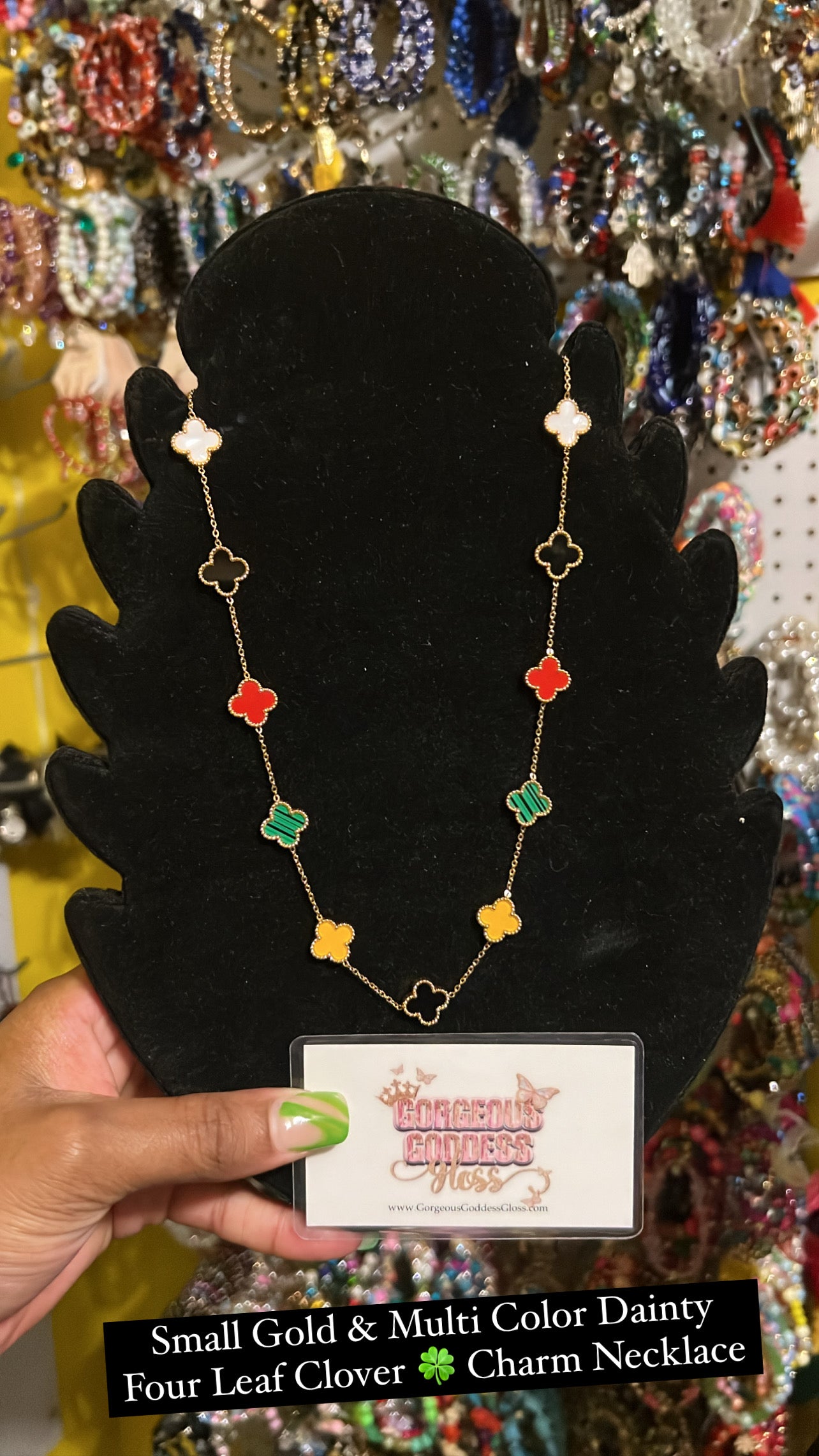 Small Gold & Multi Color Dainty Four Leaf Clover 🍀 Charm Necklace