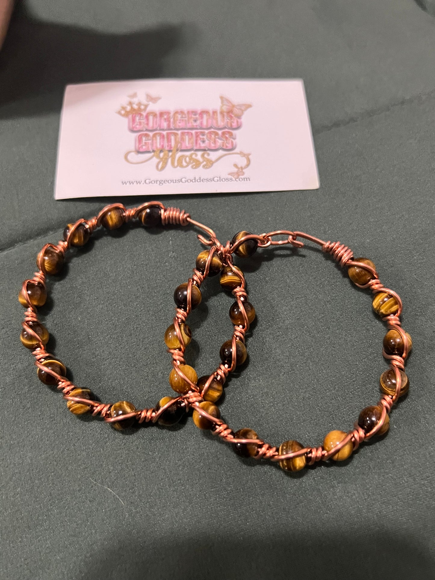 Tiger Eye Gemstone Copper Wire Beaded Bracelets