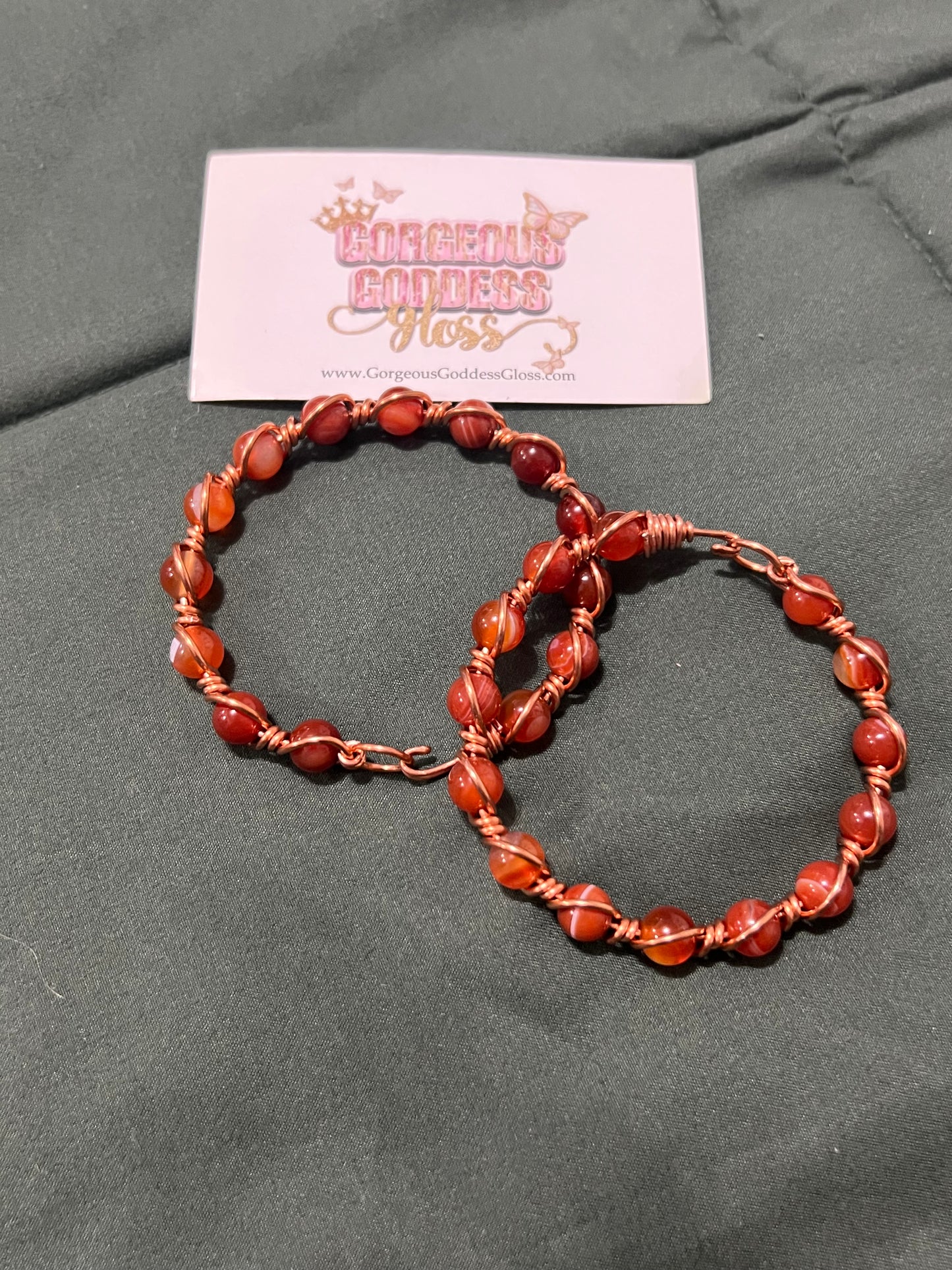 Carnelian Gemstone Copper Wire Beaded Bracelets