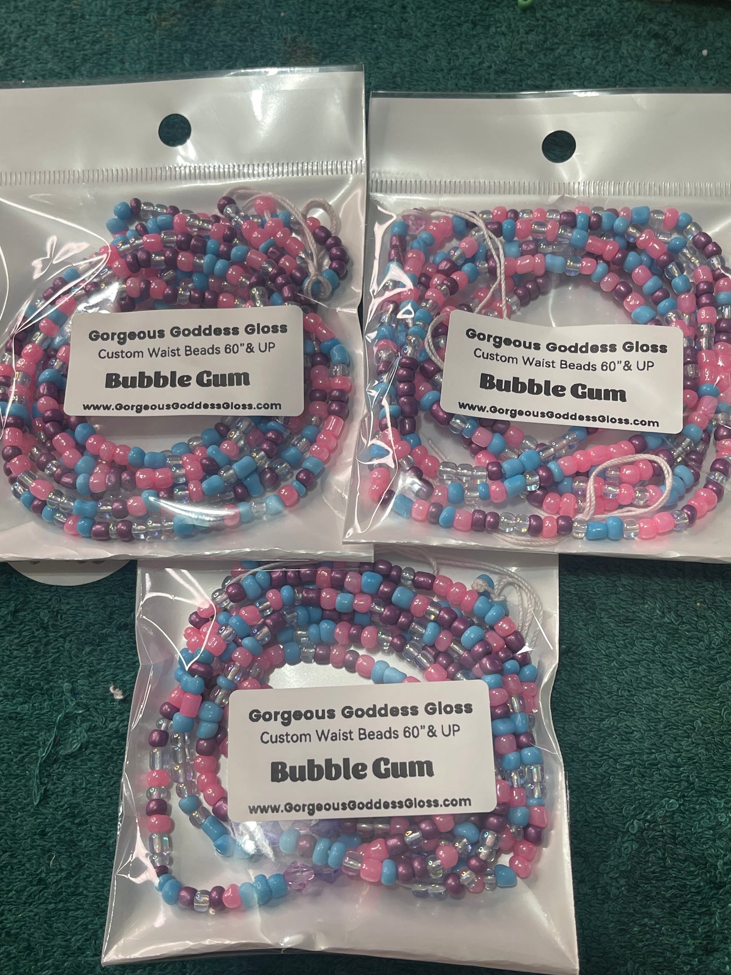Bubble Gum custom Waist-bead Gem Tie on waist beads (Add 4 one will be FREE