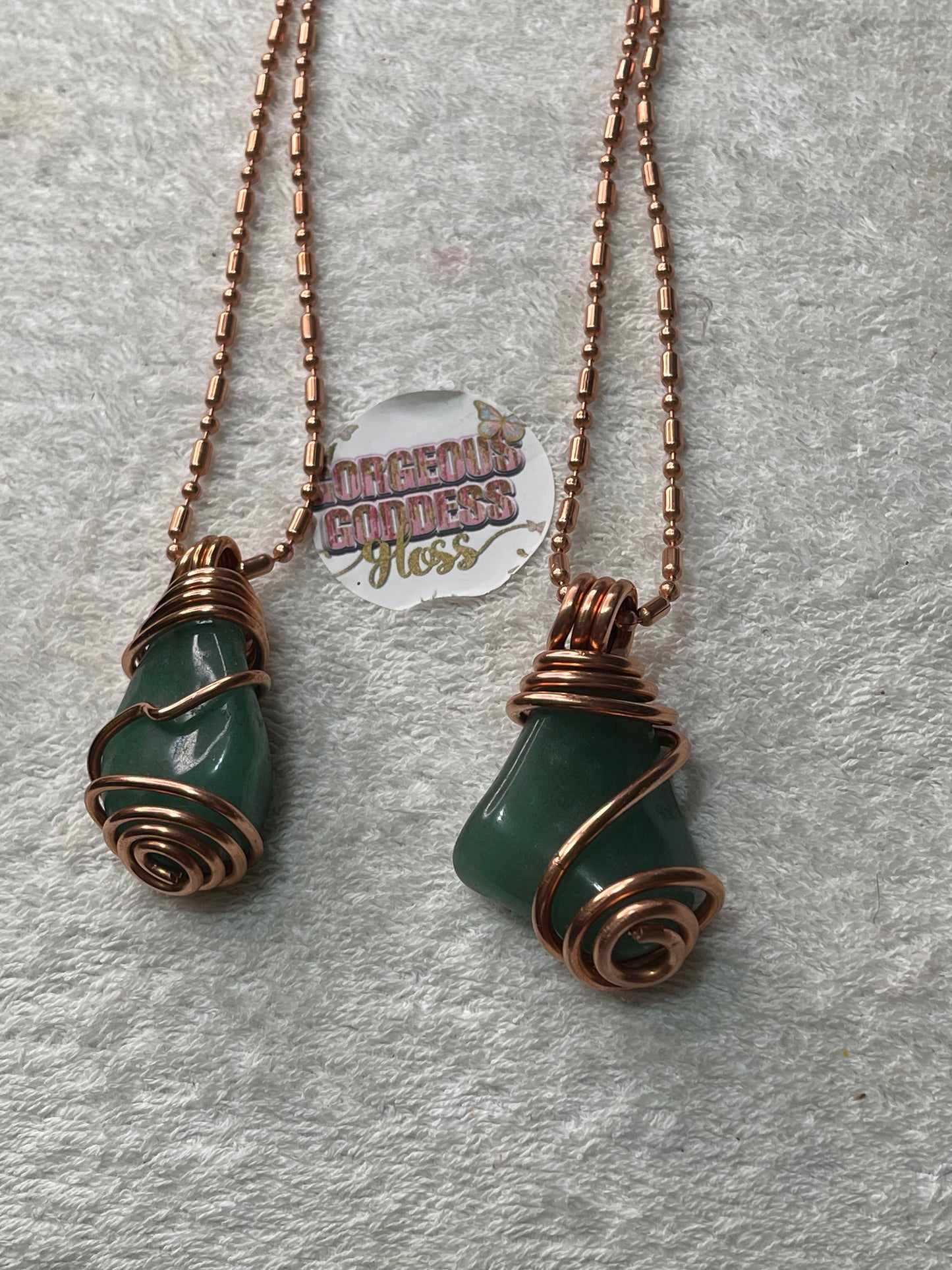 Green Aventurine Crystal With Copper Ball Necklace