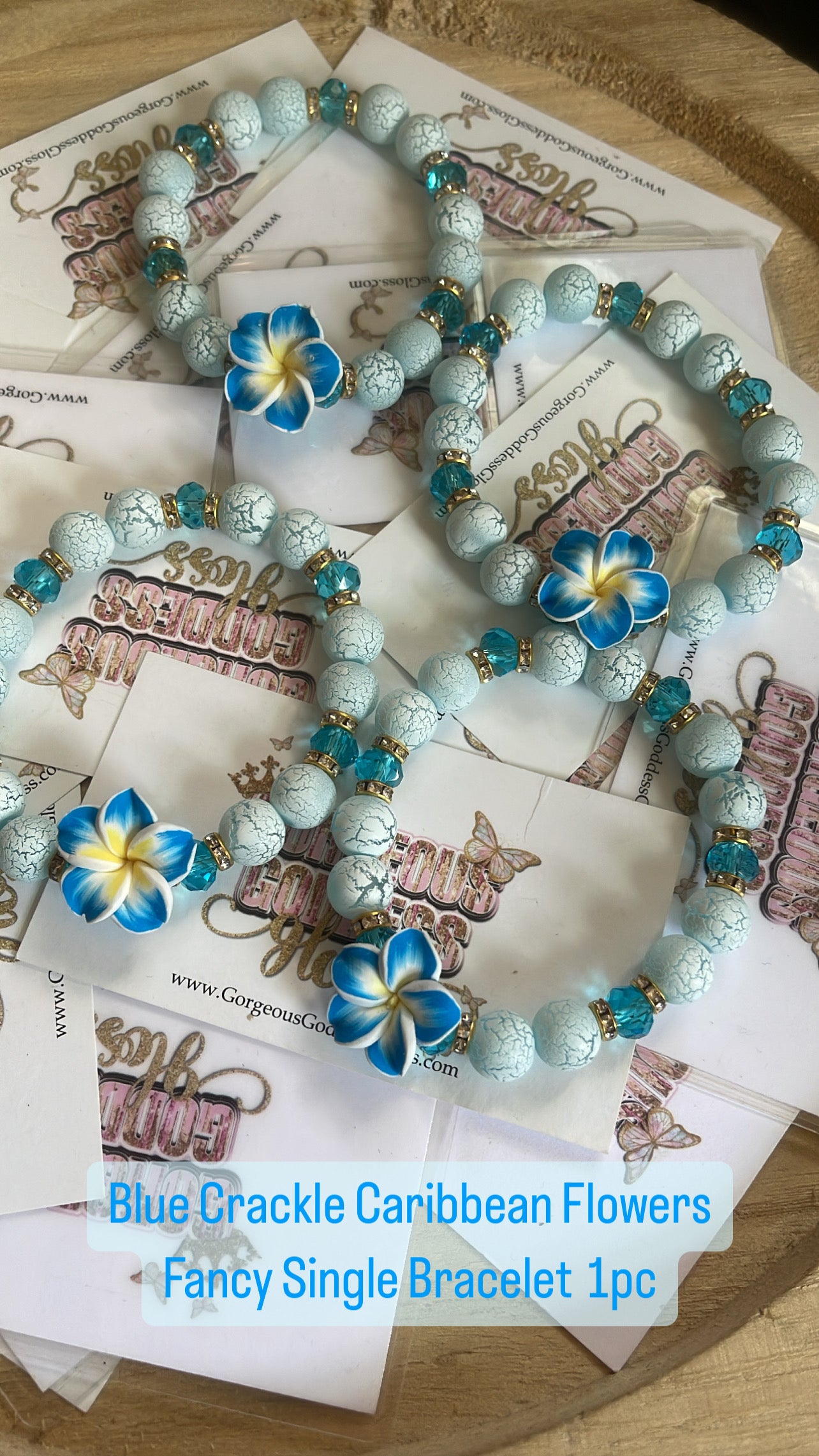 Crackle Caribbean Flowers Fancy Single Bracelet 1pc