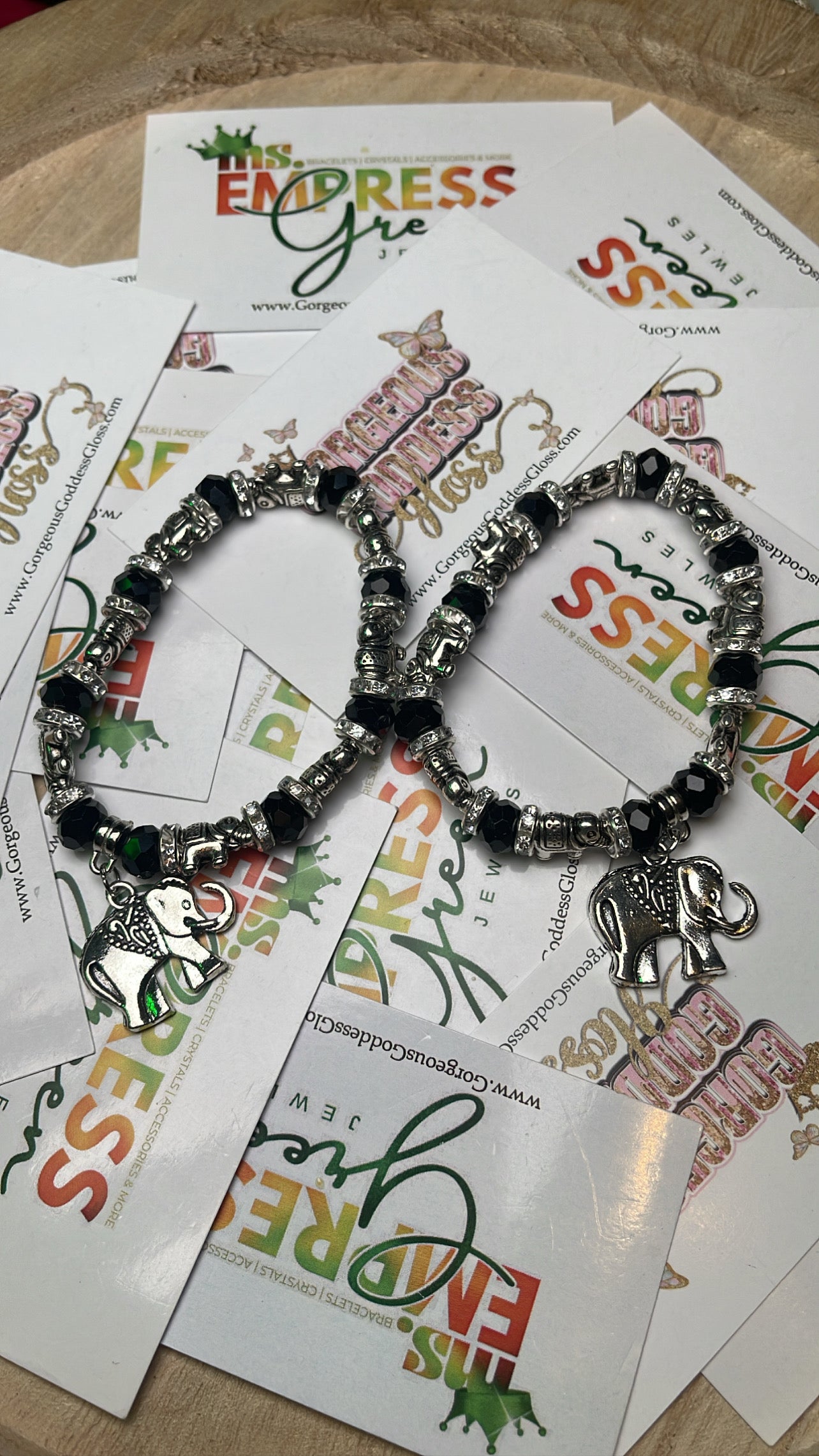 Mama Black Elephant & 8 Babies Fancy Bracelet