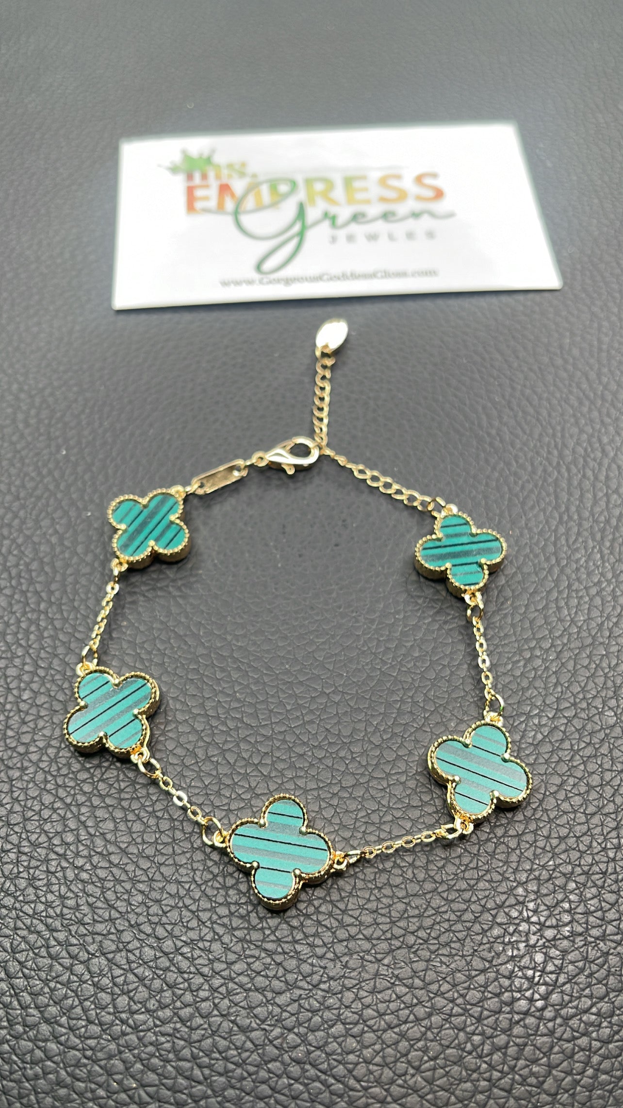 Green Stripe & Gold Dainty Four Leaf Clover π Charm Clasp Bracelet