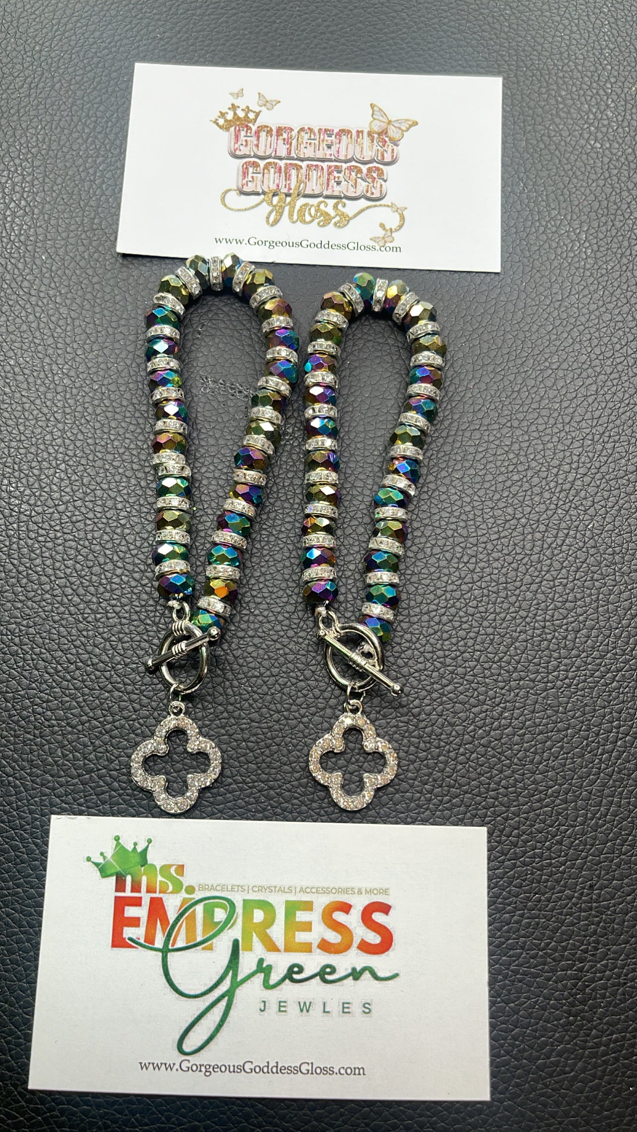 Multicolor Silver Dainty Four Leaf Clover π bling beaded locket Bracelet