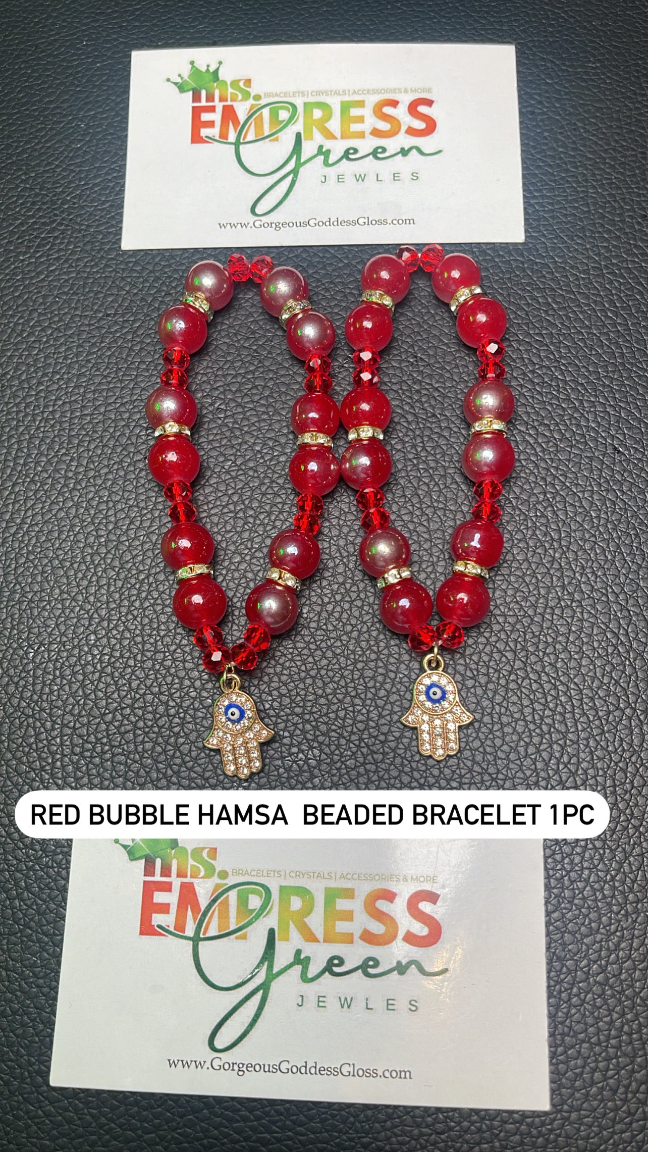 Red Bubble Hamsa Beaded Single Bracelet