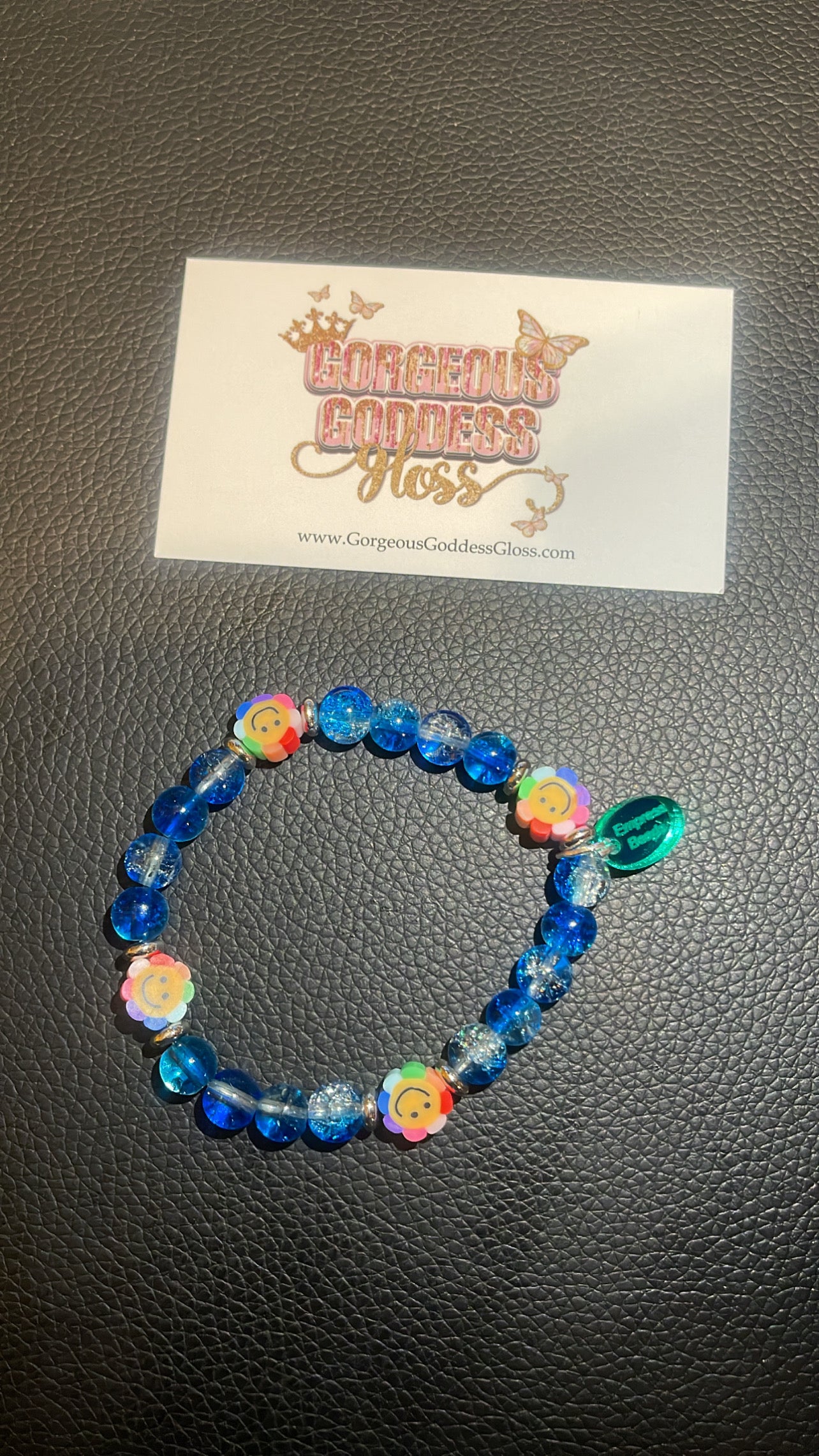 Blue & White Smily crackle bracelet