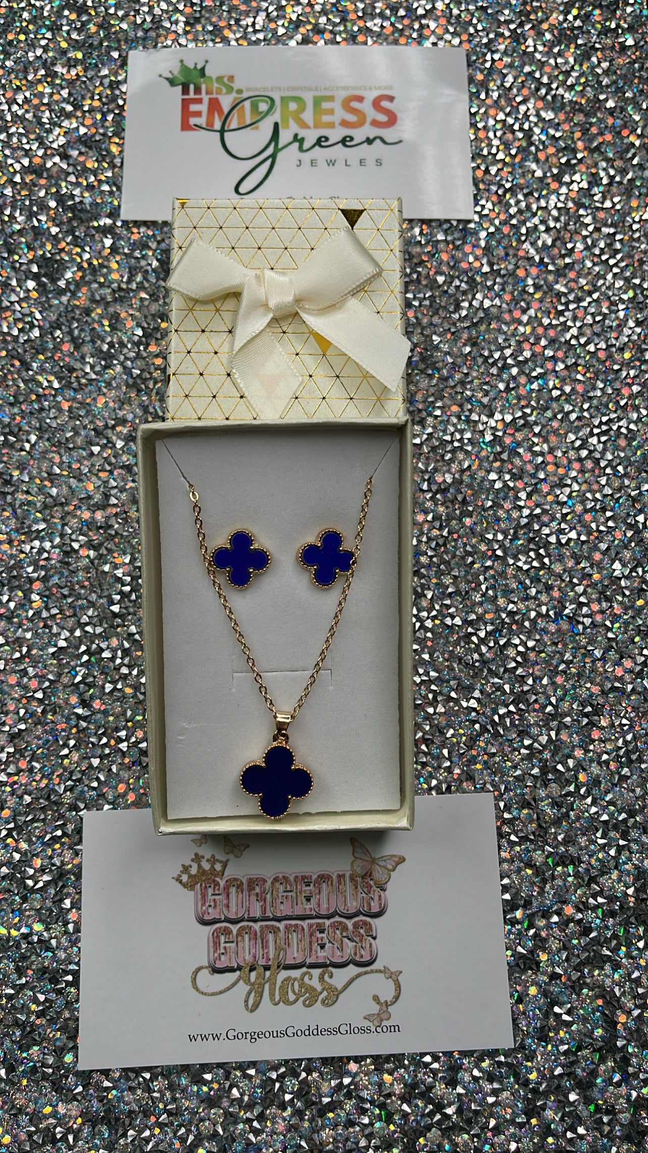 Dark Blue Dainty Four Leaf Clover Gift Box