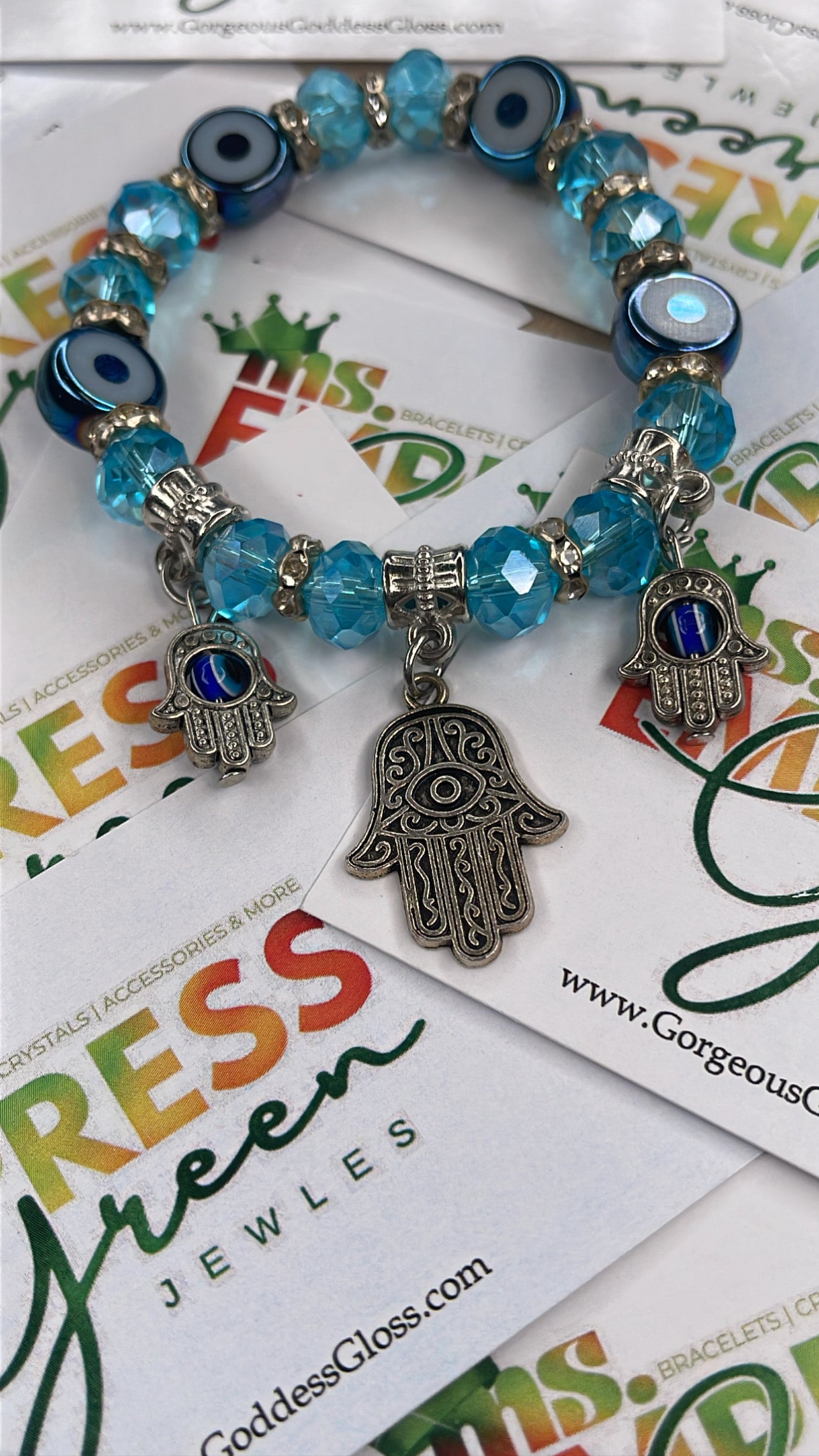 Majestic Light Blue Fatima EE Evil Eye 🧿 bracelet