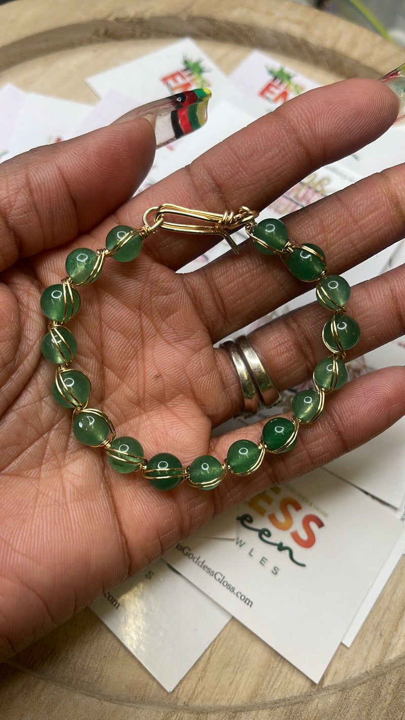 Green Aventurine Gemstone Copper Wire Beaded Bracelets