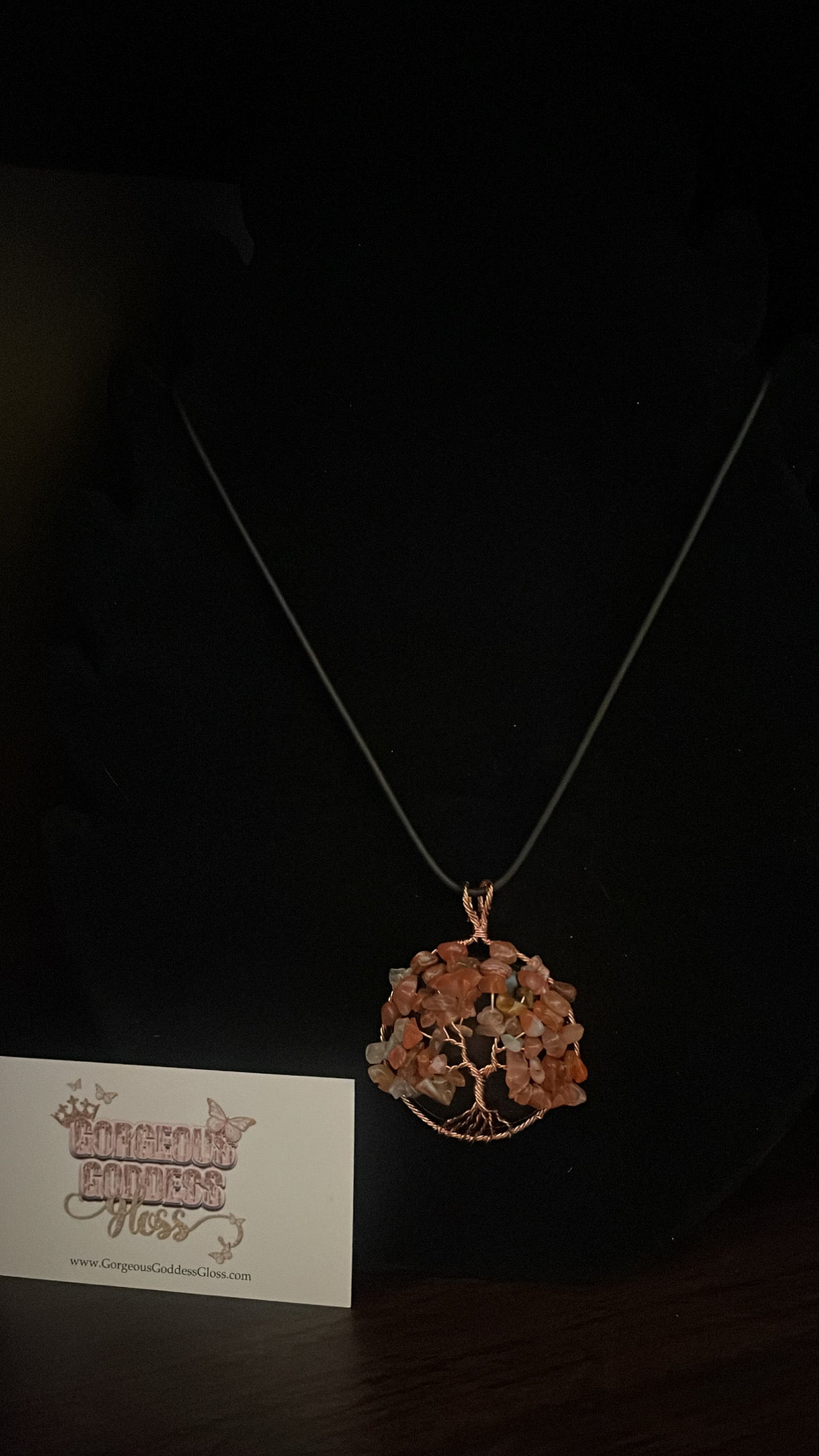 Black Onyx & Carnelian chips tree of life