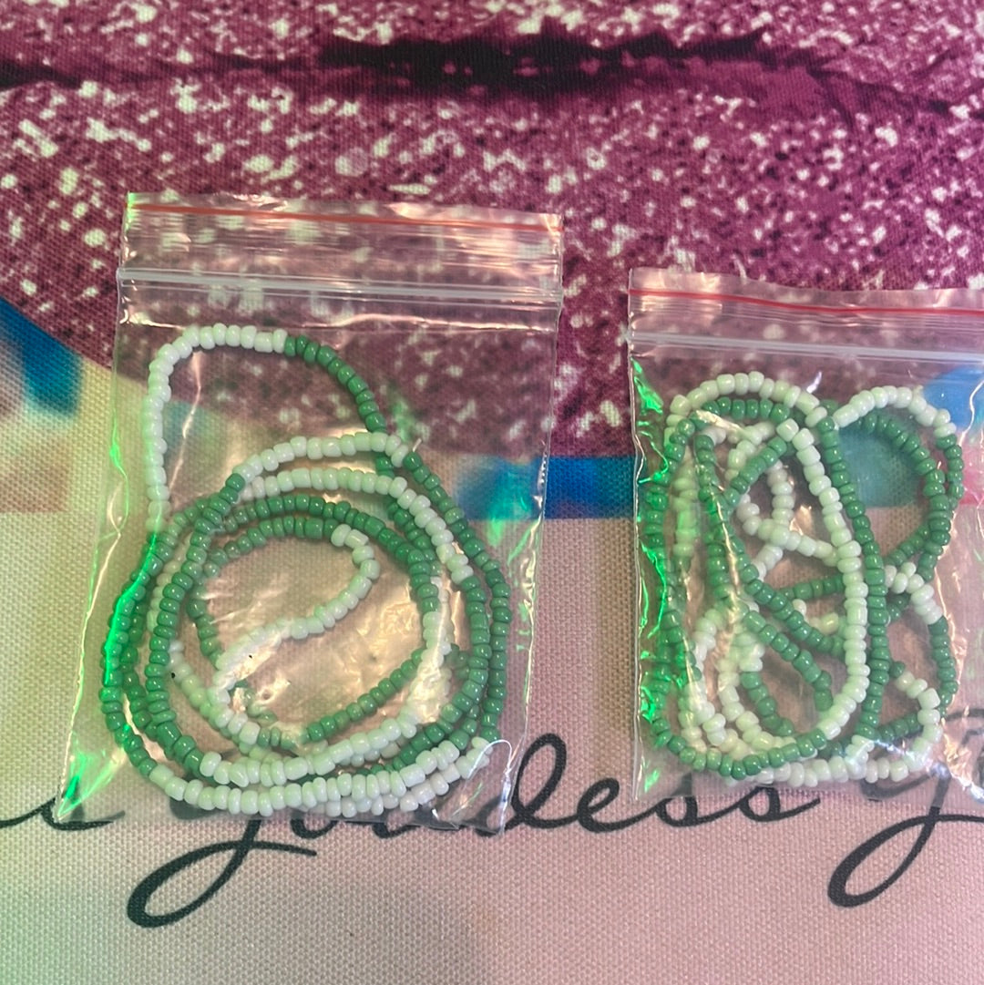 Green & White Waist, Wrist & Anklet Beads