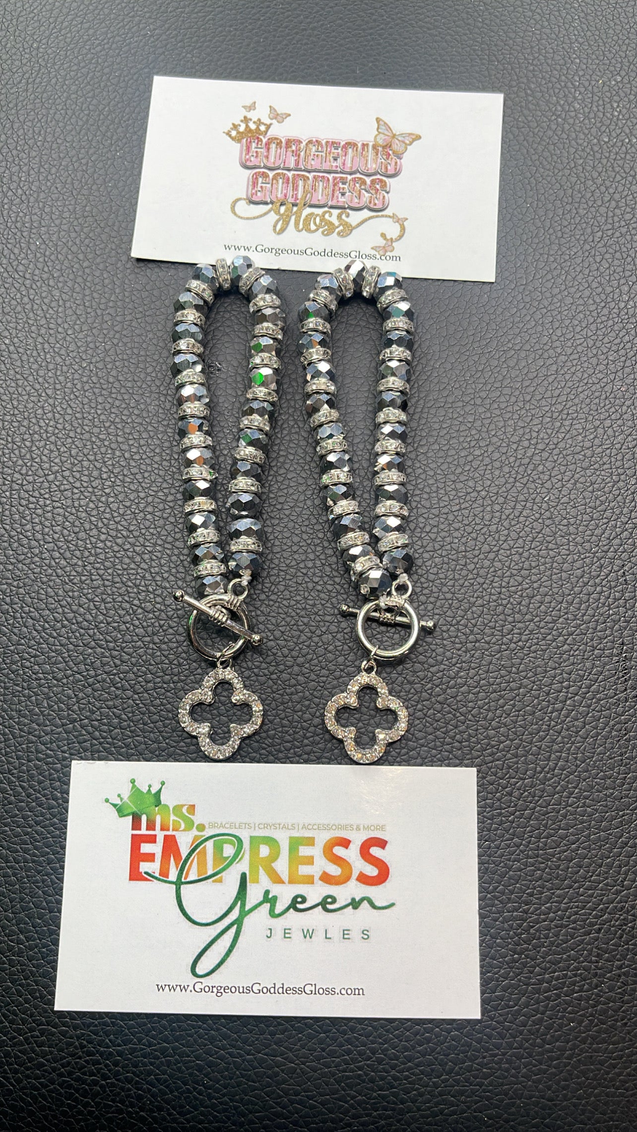 Silver Dainty Four Leaf Clover π bling beaded locket Bracelet