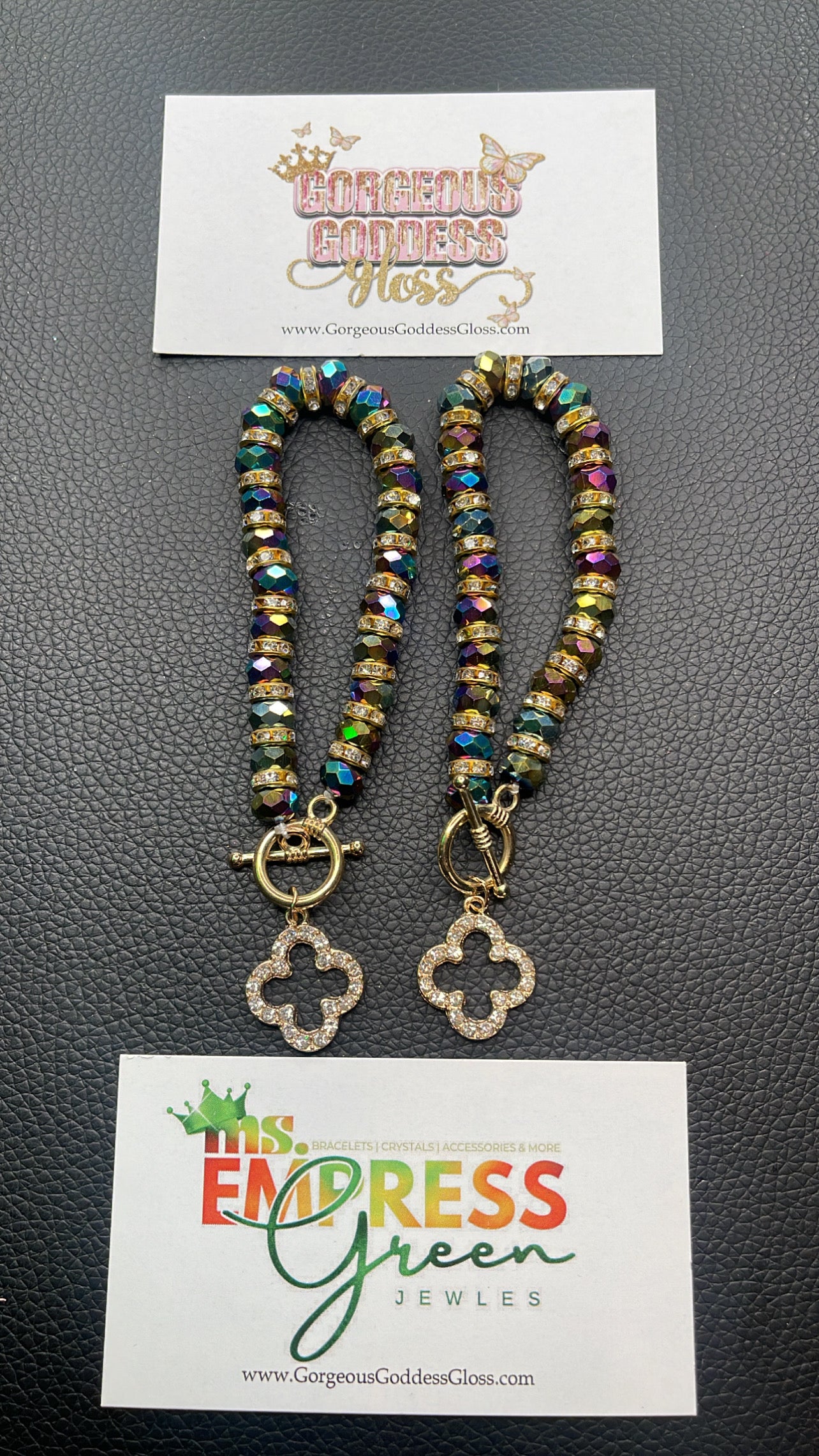 Multicolor Gold Dainty Four Leaf Clover ๐ bling beaded locket Bracelet