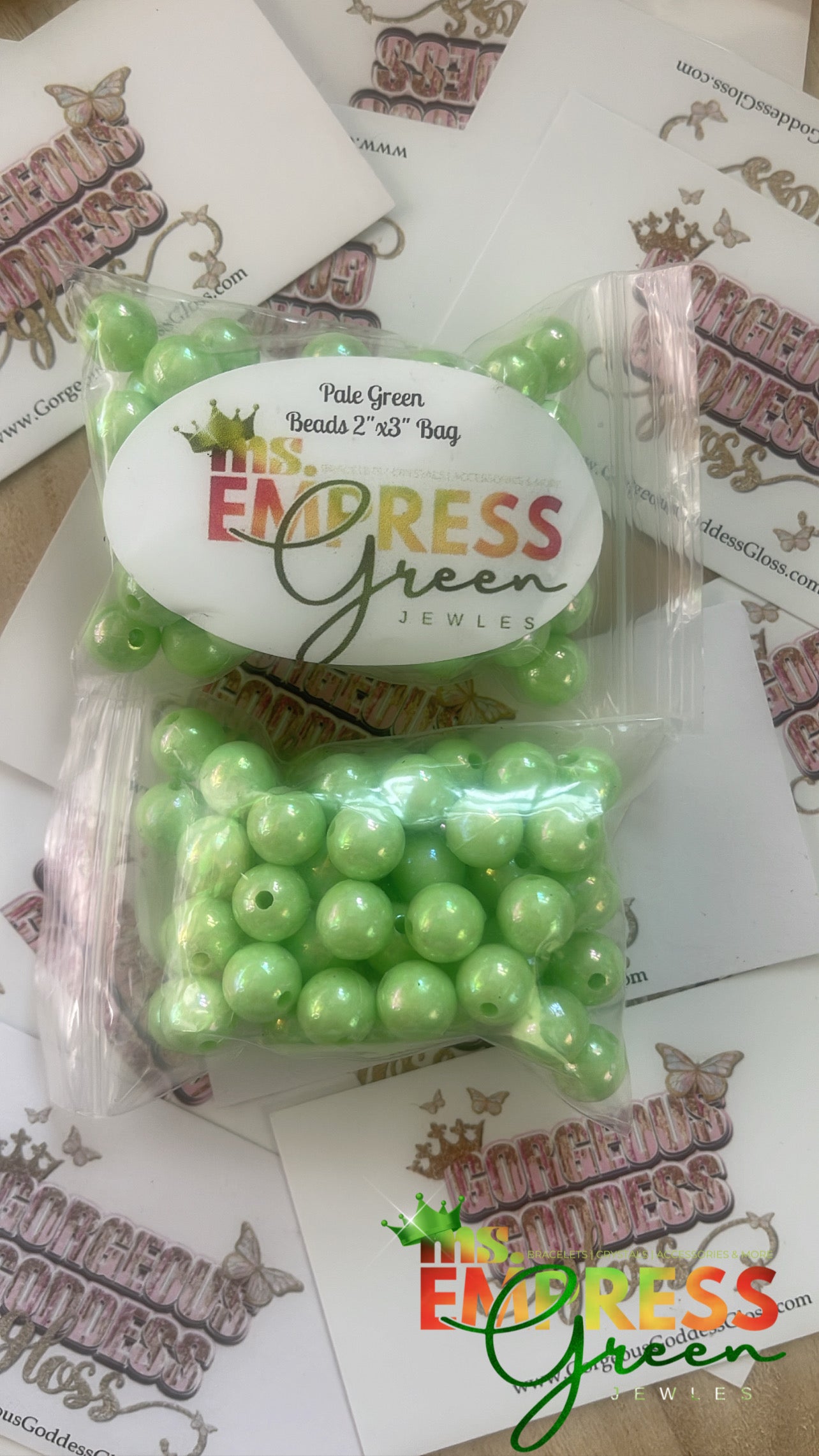 Pale Green Beads Bags 8mm