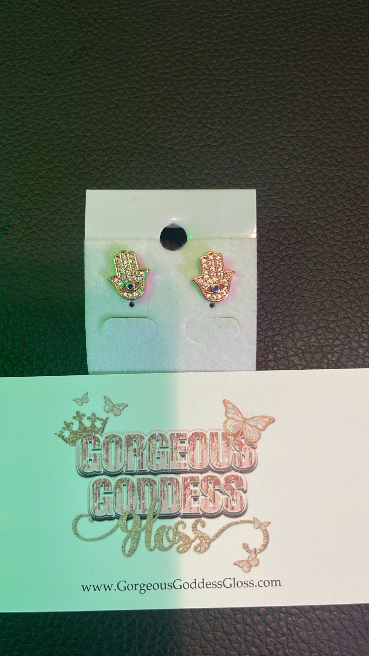 Rose Gold Evil Eye Hand of Fatima Earrings