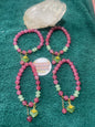 Strawberry Quarts & Jade dangling charm beaded bracelet