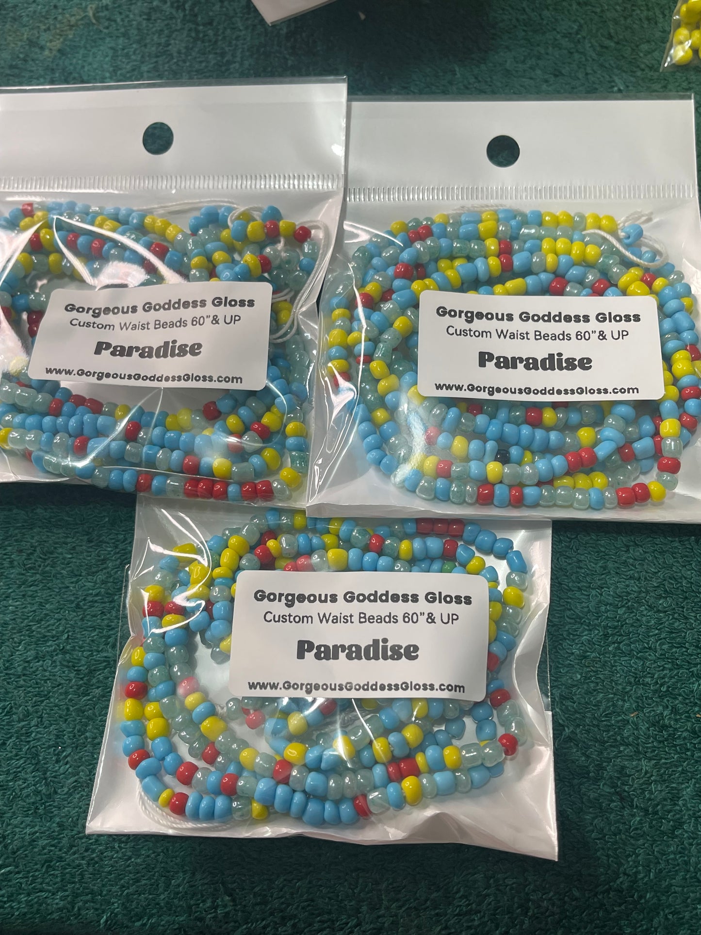 Paradise custom Waist-bead Gem Tie on waist beads (Add 4 one will be FREE