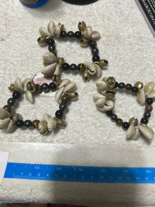 Triple Protection Bracelet With Cowrie Shells with Bells