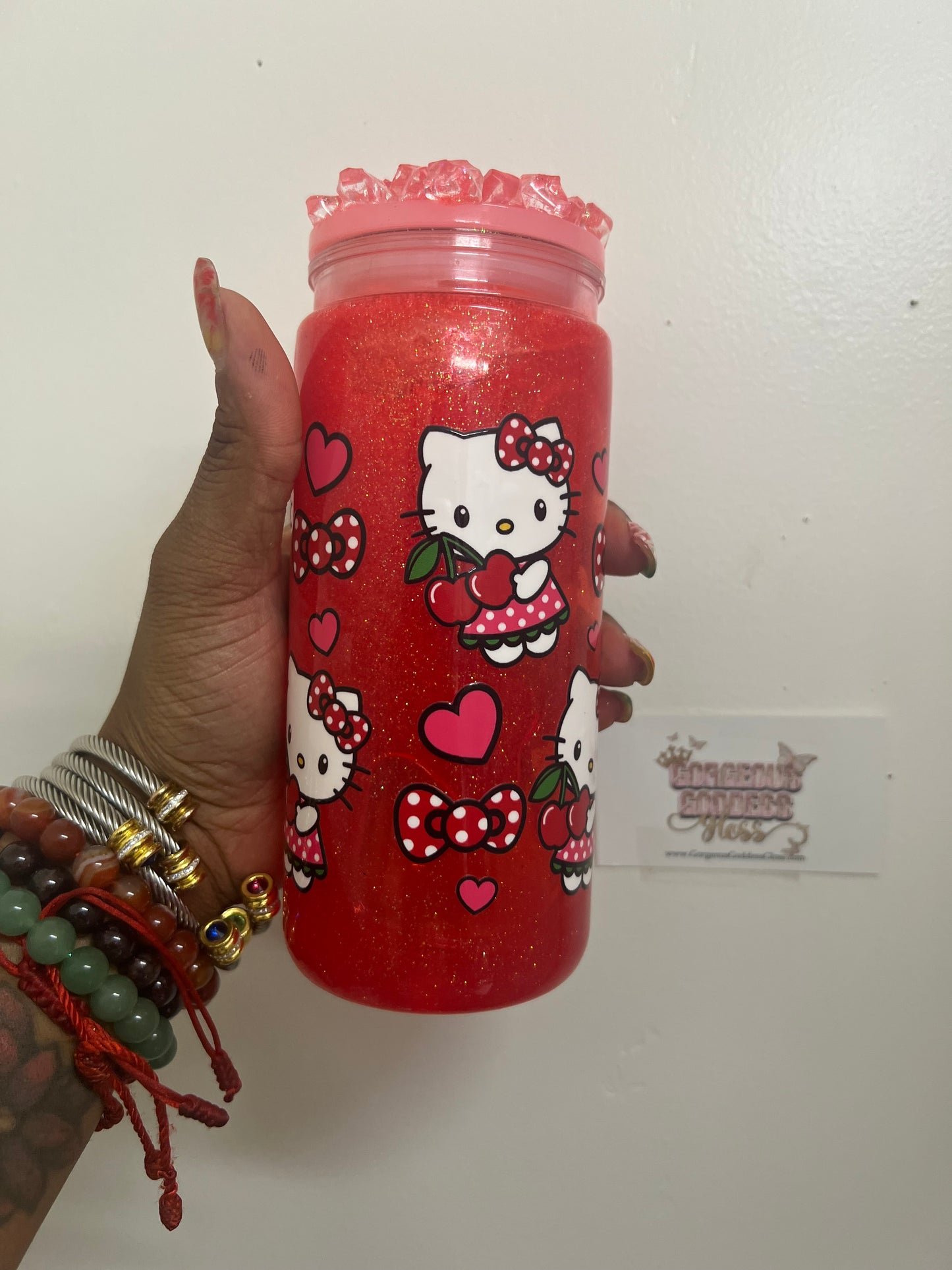H K Glitter Slim Custom Snowglobe Cup 20oz (AS PHOTO)