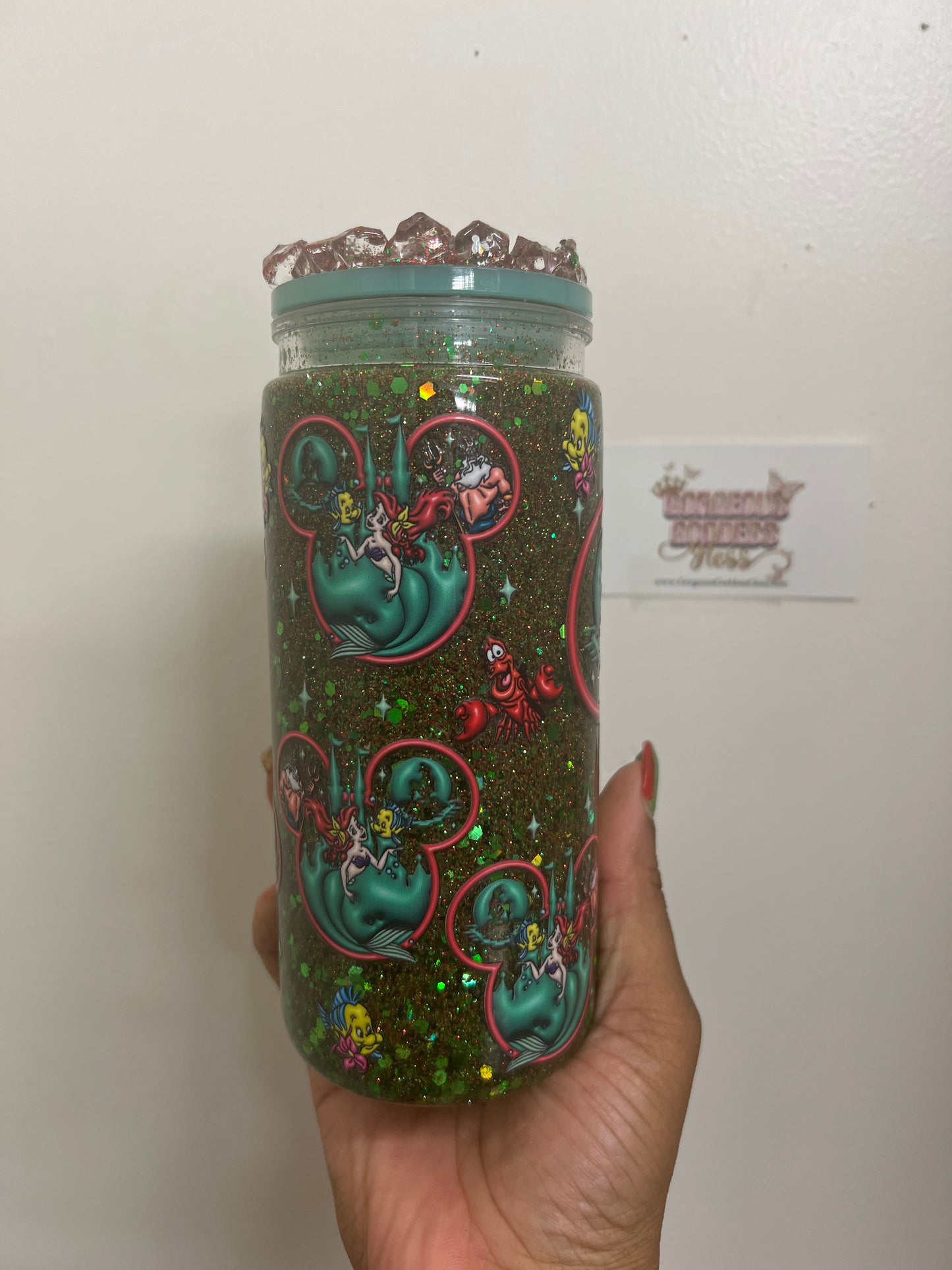 Little Mermaid Mickey Mouse Head custom Snowglobe Cup 20oz (AS PHOTO)