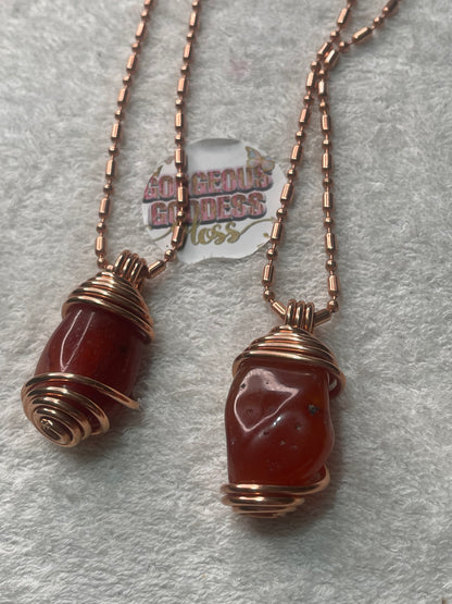 Carnelian Crystal With Copper Ball Necklace Green Aventurine