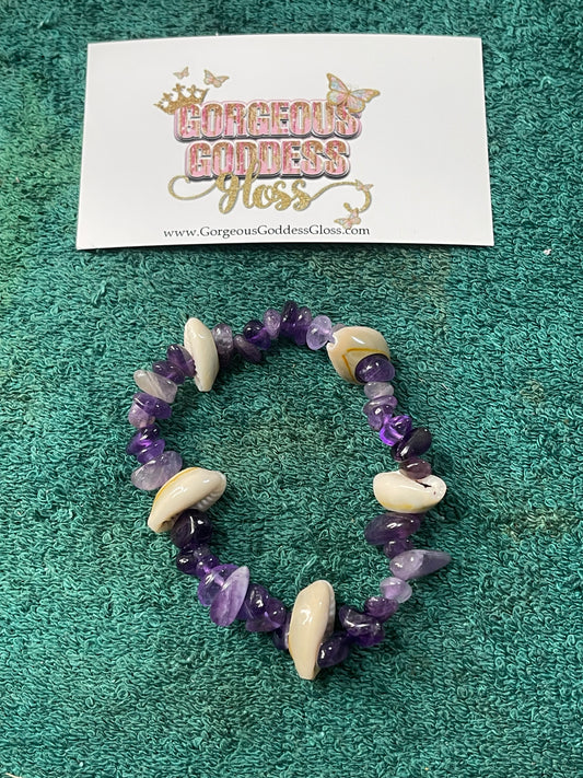 Amethyst  cowrie shell crystal Bracelet