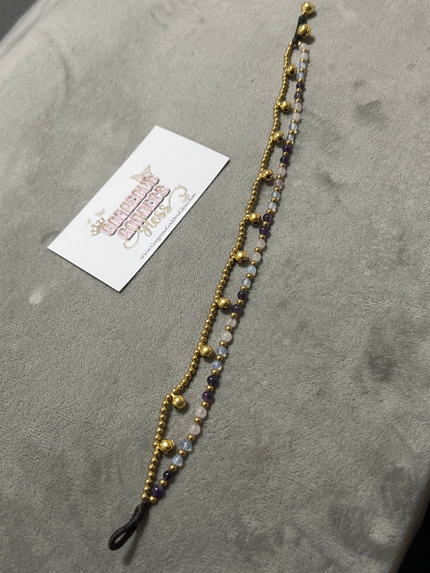 Empress Custom Bell Anklet & Bracelet with Moonstone Rose Quartz Amethyst Double Rope