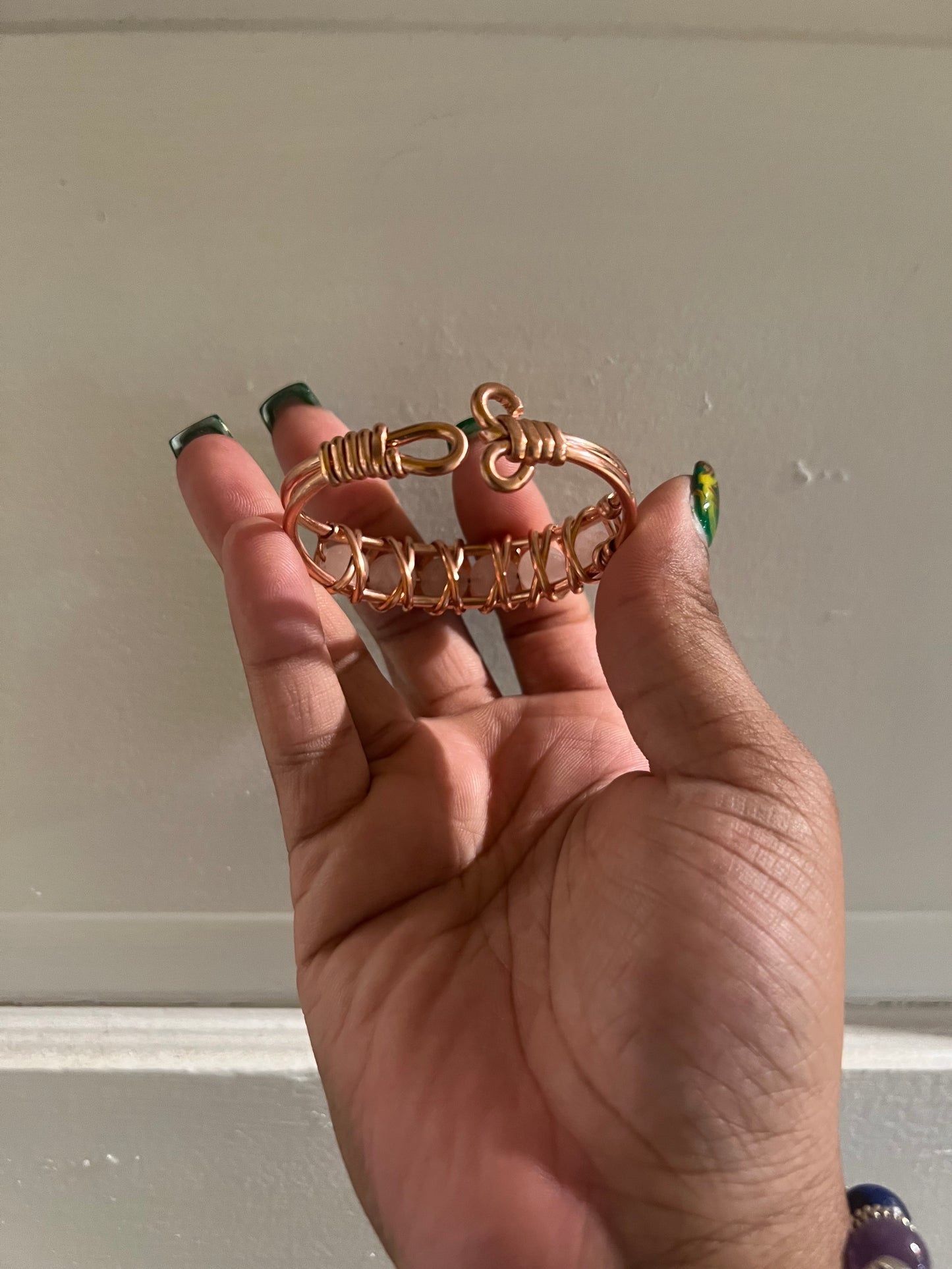 Rose Quarts Gemstone Copper Wire Beaded Bracelets