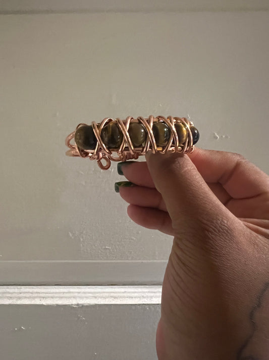 Tigers Eye  Gemstone Copper Wire Beaded Bracelets