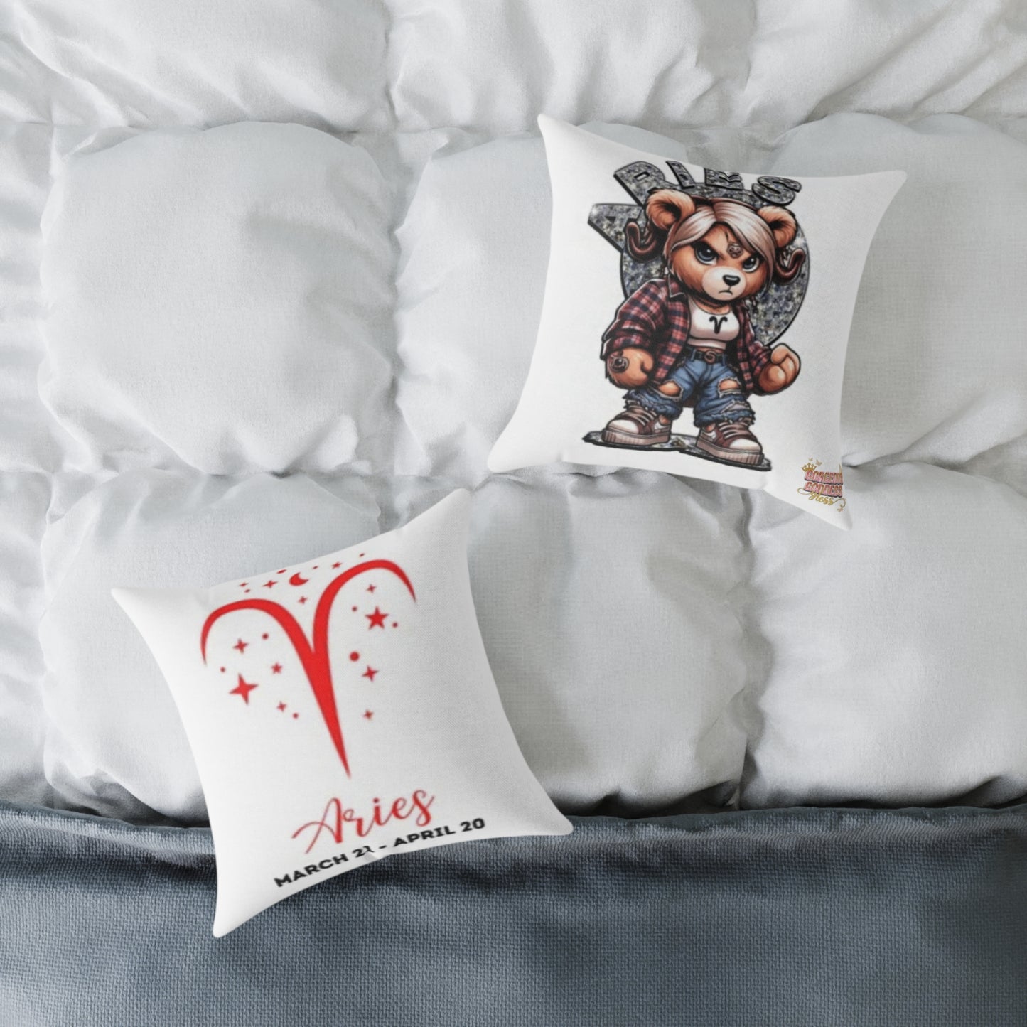 Aries Zodiac Poly Canvas Pillow - Cute Aries Bear Design with Horoscope Dates