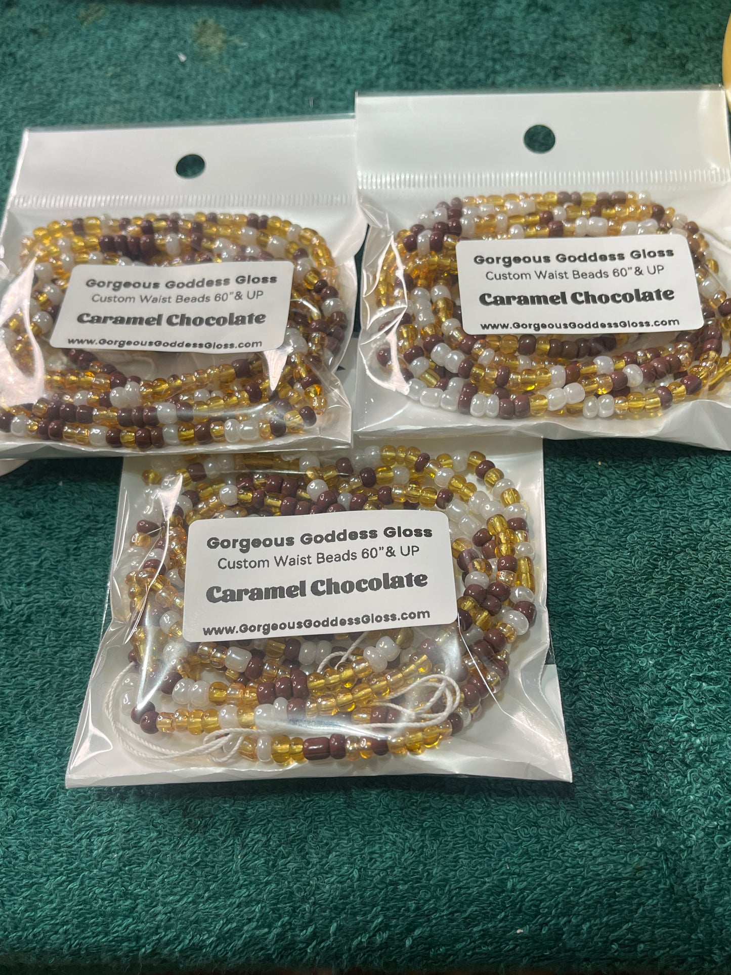 Caramel Chocolate custom Waist-bead Gem Tie on waist beads(Add 4 one will be FREE )